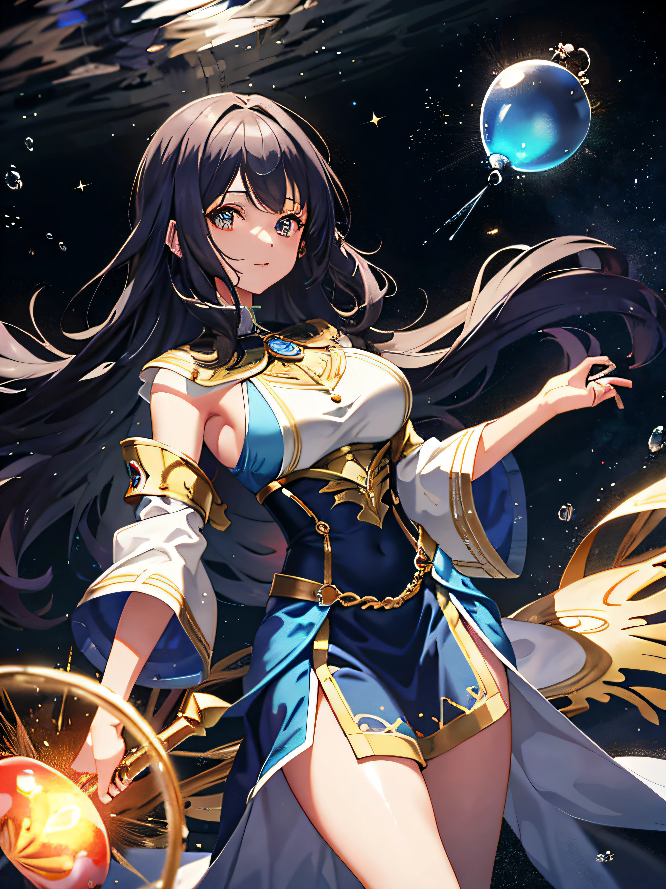 Water hair,-yeld giWear golden mage robes,ultra - detailed,big breasts beautiful,4K,Magma area,Use water balloon magic,Many-Layer Textures、Albedo e mapas Speculares、Surface Coloring