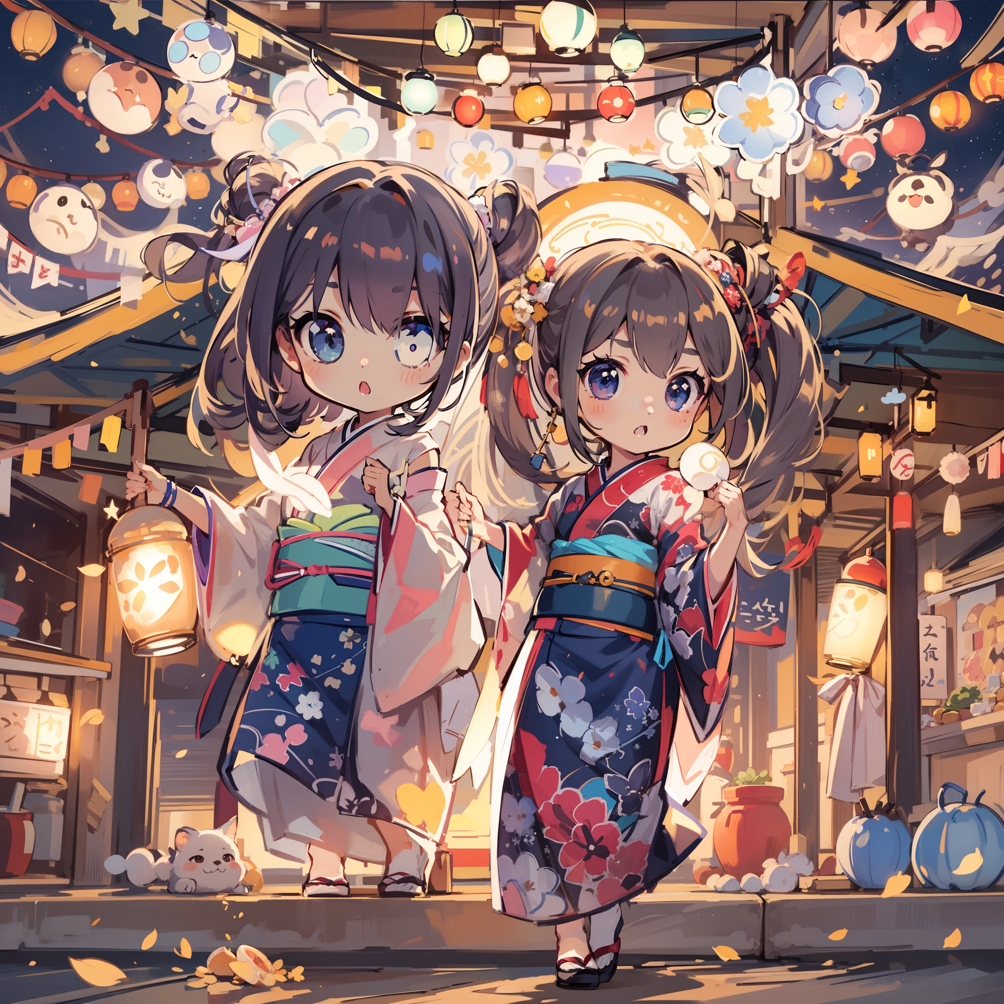 Chibi:1.8,Komono,Girl in Yukata,Blowing in the wind,Summer Festivals,natta,food stand,Spirit Stream,Big Fireworks:1.7,poneyTail,(masutepiece: 1.3), (exquisite detailing: 1.2), Delicate and beautiful details, (Eye Detail), (Facial Detailed), (Highest Quality) :1.4), (Hyper-Resolution: 1.2), (very detailed illustration),Best Quality,depth of fields, Wide light, natural shadows