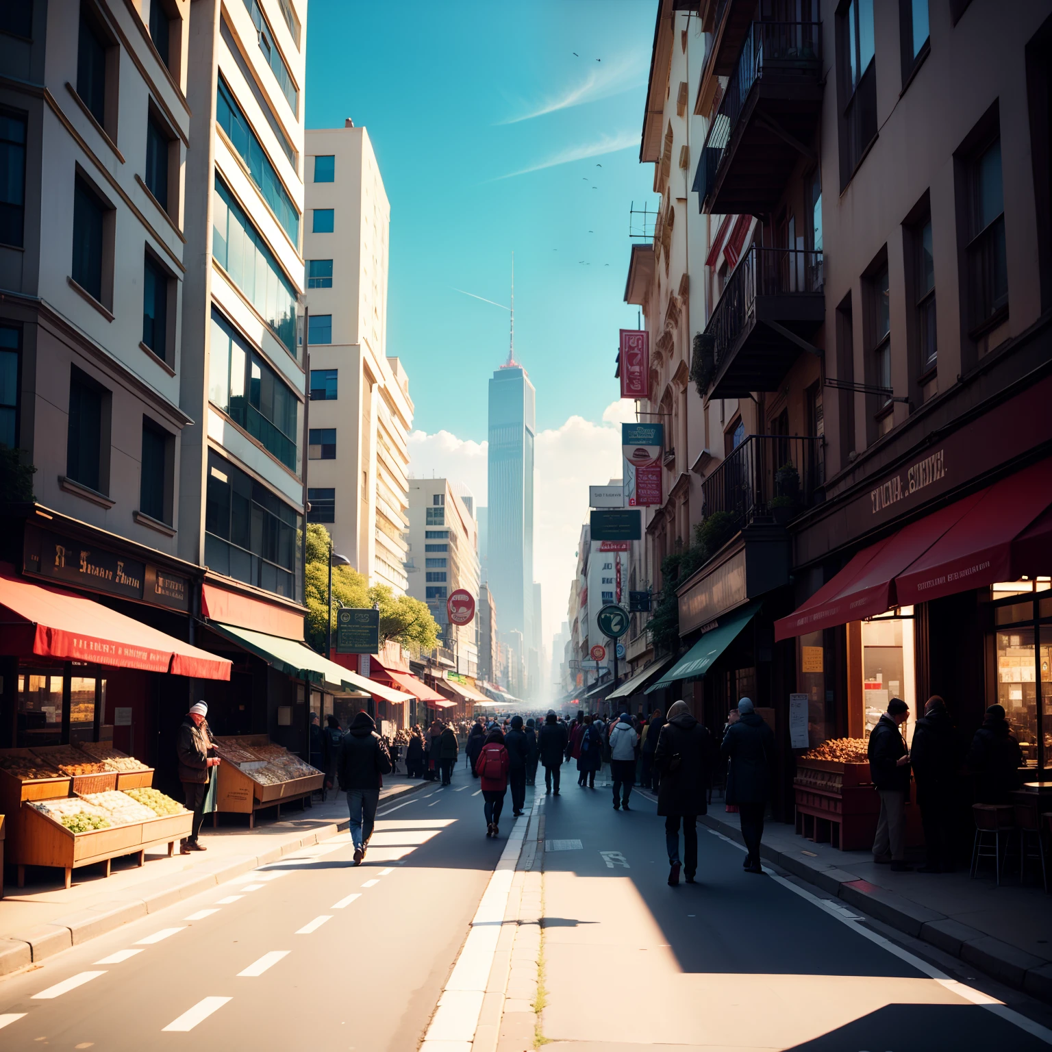 shot of a bustling city street