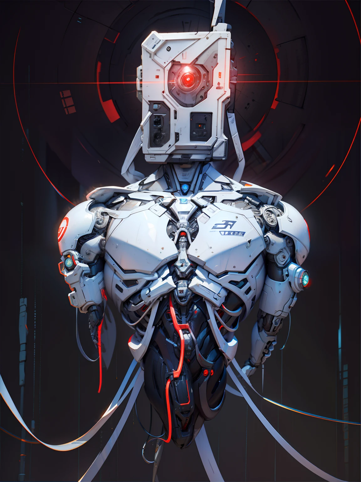 White male robot, Cyclops, Biomechanicals，complex robot，Fully grow，hyper realisitc，Crazy little details，extremely clean lines，cyberpunk aesthetics，masterpiece featured on Zbrush Central, futobot， cyborg people， 1boy， （Cybernetics implanted in the eye）， （Cybernetics implanted in the chin）， （realisticlying：1.3）， finedetail， quality， （tmasterpiece：1.2）， （realisticlying：1.2）， （best qualtiy）， （detailedskin：1.3）， （complexdetails）， （tmasterpiece， realisticlying：1.3）