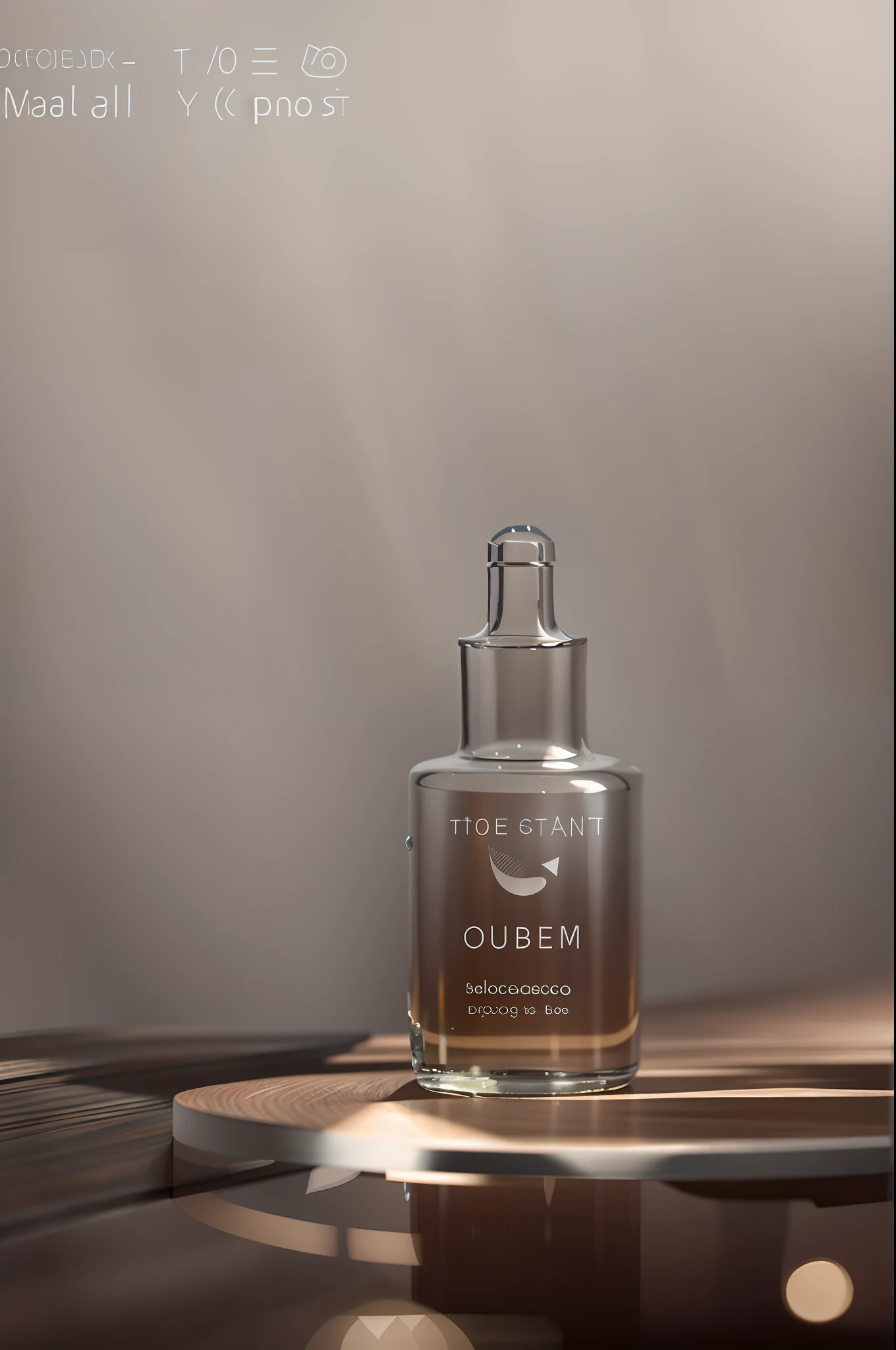 There is a photo of a bottle of water on the table，The light is gentle，The product is very detailed, textured base, The photos are very detailed, glossy from rain, Cold skin，Soft lighting, highly  detailed, Glow skin。