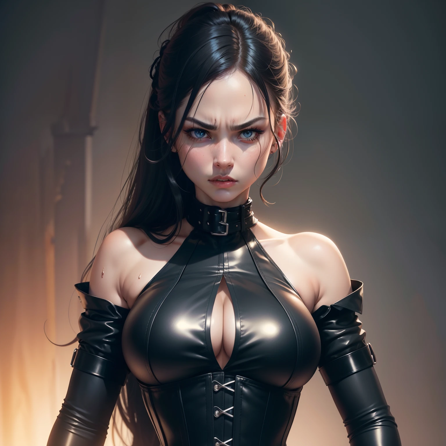Angry Face, BDSM,slave,Rubber,Black Corset,Bondage,Collar,NSFW,((Best Quality, 8k, Masterpiece:1.3))), Crisp Focus: 1.2、(Layer Cut, Big:1.2),Beautiful Woman with Perfect Figure: 1.4、Slender Abs:1.2、Wet Body:1.5、Highly Detailed Face and Skin Texture、Detailed Eyes、Double Eyelids,Long Hair