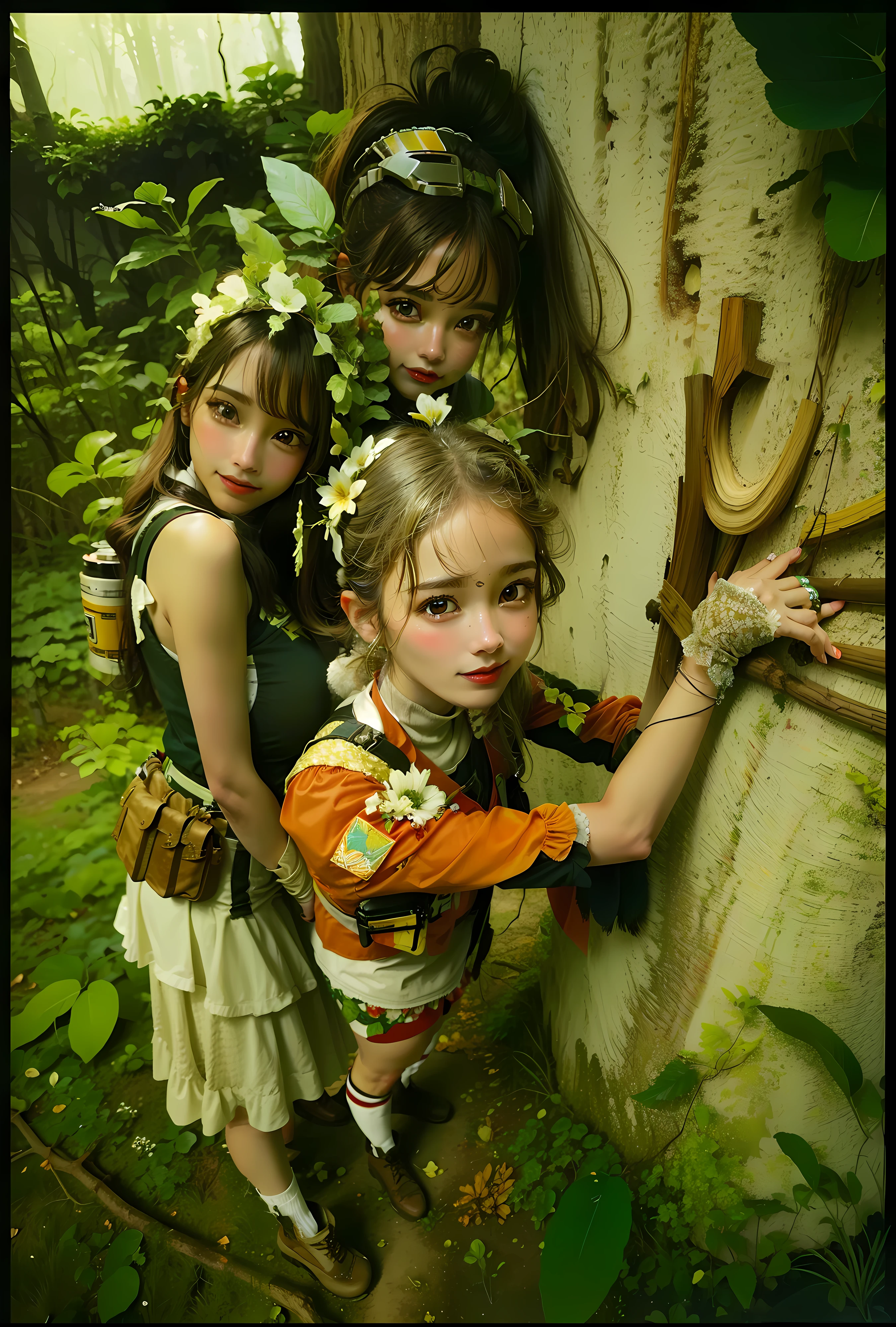 s elfas nativas americanas, Forrest, floresta, Brilho solar, Feliz, Sexy dystopian, peitos grandes, ((melhor qualidade)), ((obra-prima)), (altamente detalhado:1.3),
