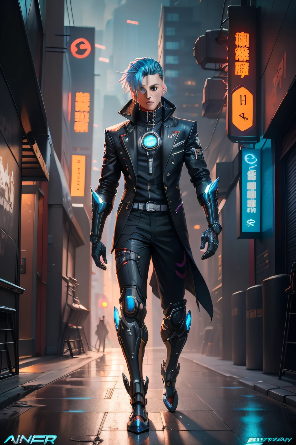 A man in a futuristic suit stood on the street, Cyberpunk anime boy mecha, male cyberpunk anime boy, Boy in mecha cyber armor, Digital cyberpunk anime art, cyberpunk anime boy, anime cyberpunk art, wojtek fus, digitl cyberpunk - anime art, cyberpunk anime art, cgsociety and fenghua zhong, Male cyberpunk