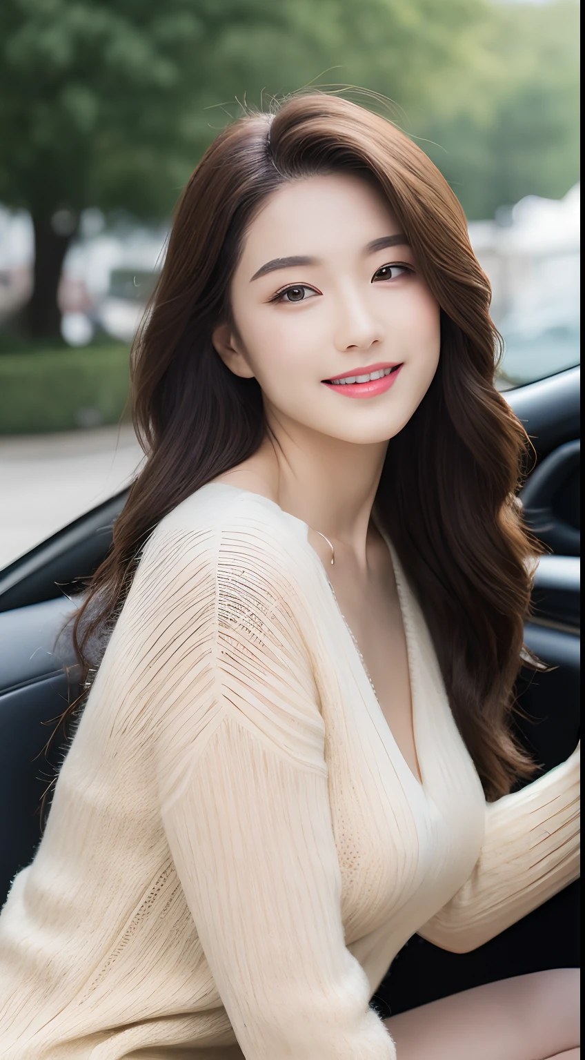 ((Best Quality, 8k, Masterpiece:1.3)), Focus:1.2, Perfect Body Beauty:1.4, Buttocks:1.2, ((Delicate Hair)), (Sweater Dress:1.1) , (Sports car, street: 1.2), Highly detailed face and skin texture, Detailed eyes, Double eyelids, whitening skin, Big breasts, smile, wearing necklaces, rings, people sitting in cars with their buttocks up,
