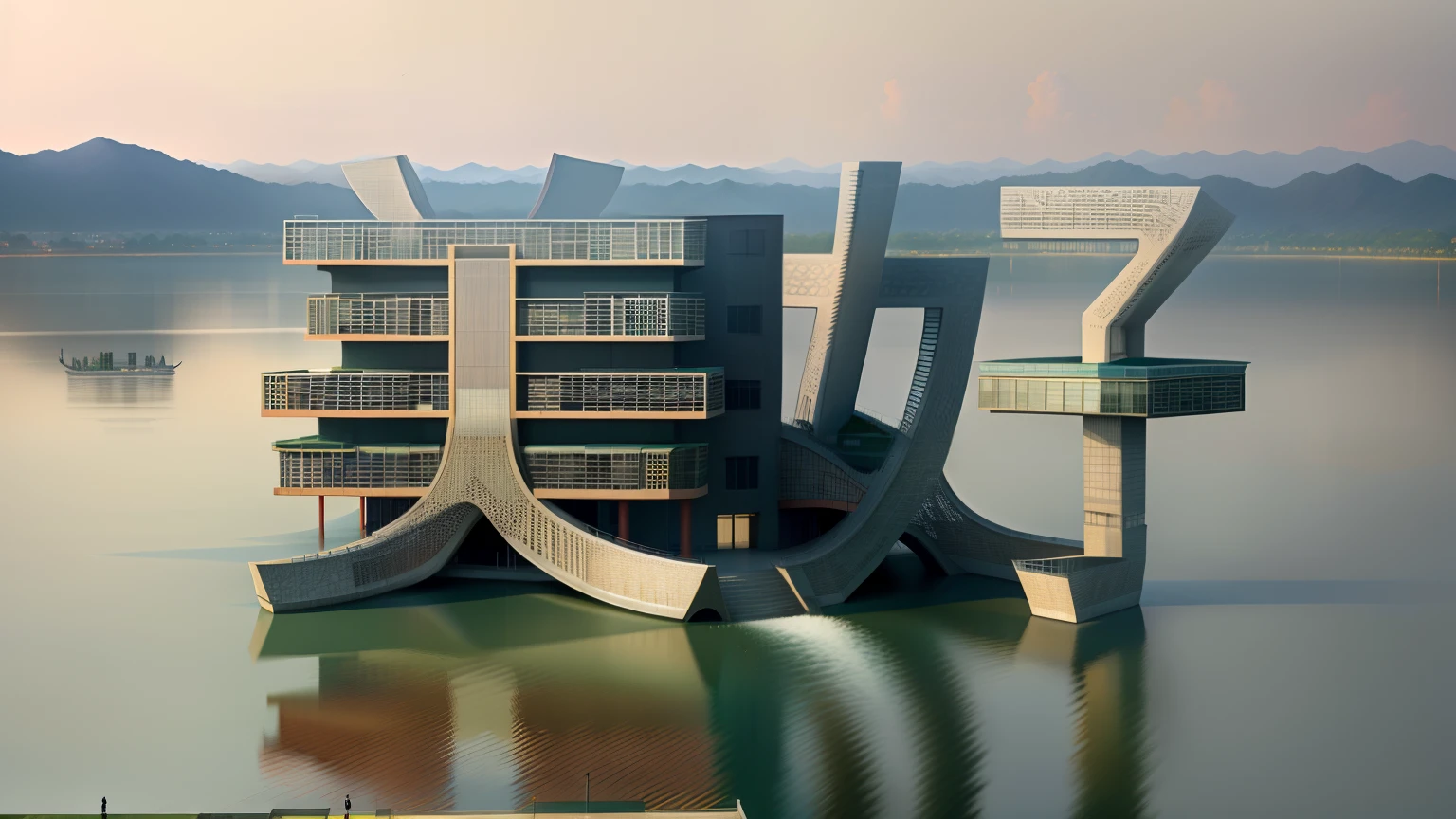 Urban complex, Chinese architecture, Big scene Lake surface