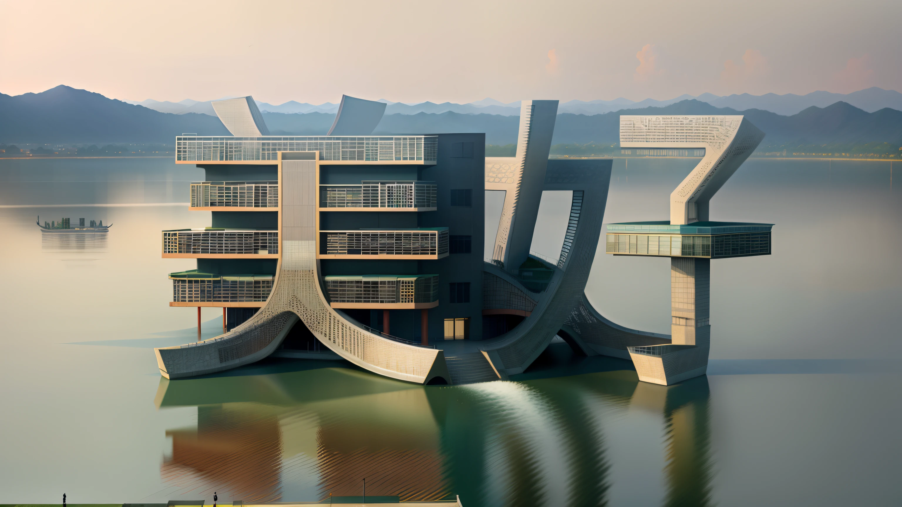 Urban complex, Chinese architecture, Big scene Lake surface