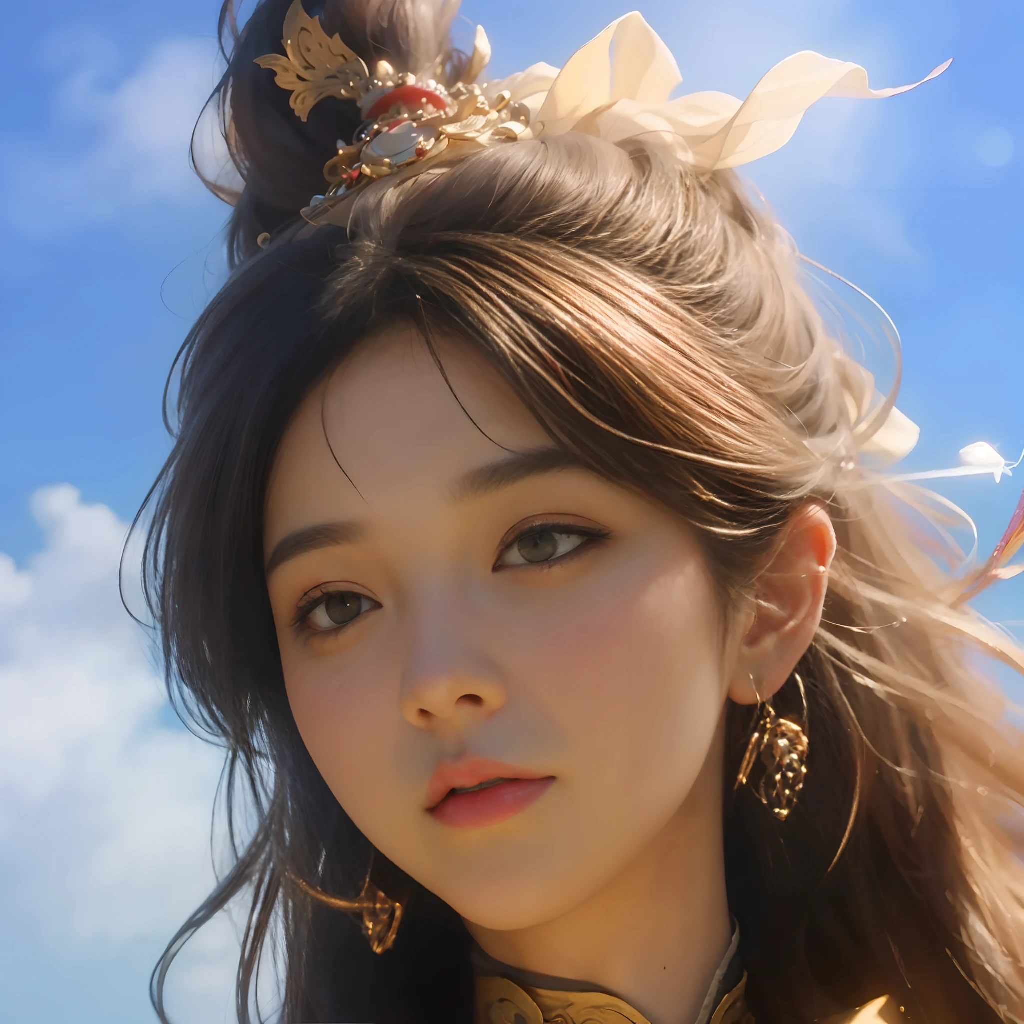 The girl wearing a blue ao dai