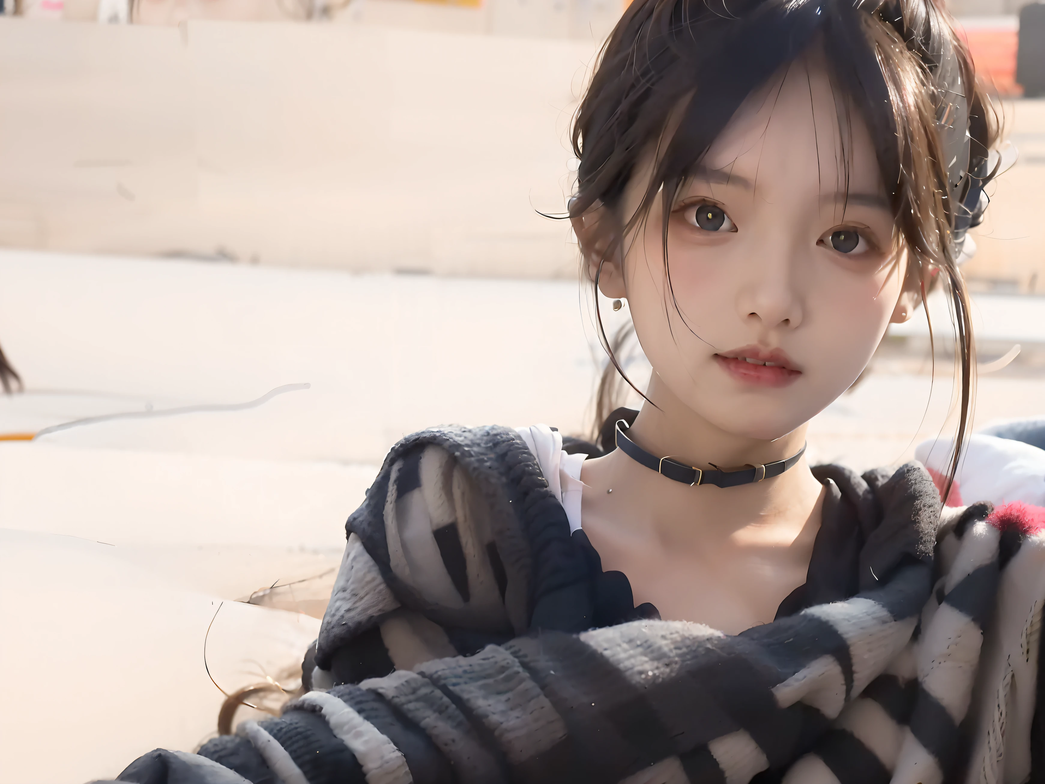 Aravi asian woman with black and white striped shirt and black and white striped shirt, Soft portrait shot 8 K, Guviz-style artwork, Guviz, girl cute-fine face, young lovely Korean faces, Korean girl, Kawaii realistic portrait, Photorealistic anime, Anime girl in real life, young cute wan asian face