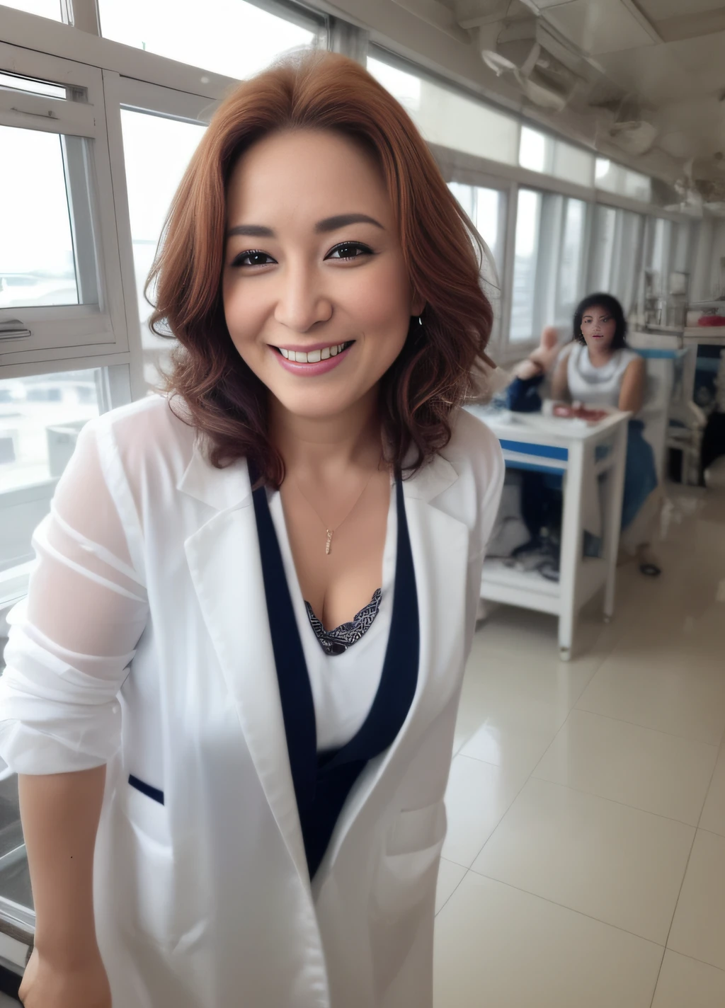 One Woman, (High Resolution, Masterpiece, Top Quality, High Detail, Official: 1.4), (Realistic: 1.2, Hyperrealistic: 1.1, Photorealistic: 1.37), (Sharp Focus: 1.4), Depth of Field, Physically Based Rendering, Sadistic, (Curly), Wavy Hair, (Plump), (Large), (Exposure), (Detailed Description of Hair), (detailed description of the face), (detailed description of the body), (white and translucent muscles), incomparable beauty, (extreme beauty), (fat evil goddess), long legs, colorful full bodysuit nurse, walking in the hospital, makeup, (lipstick:1.1), (eyeliner:1.2), mascara, eyeshadow, large cleavage, (40 years old,: 1.4), (full body: 1.4),
