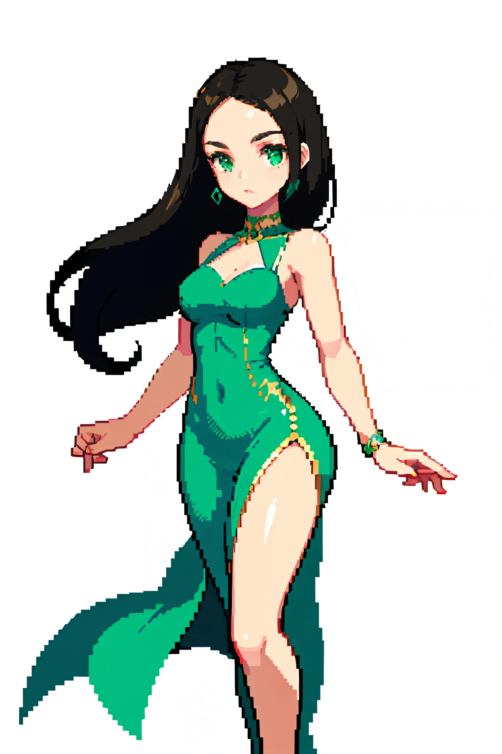 (masterpiece, top quality, best quality), pixel,pixel art,1women,big chest,long black hair,full body,