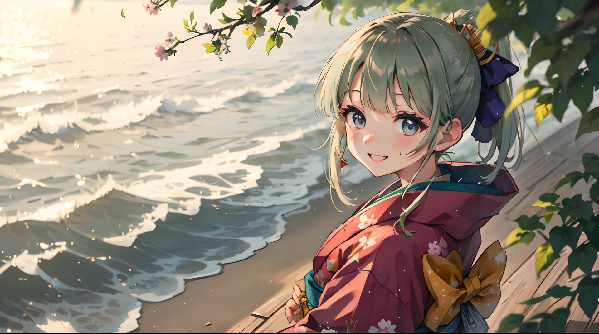 masterpiece, highres, best quality, 1girl solo, kamisato_ayaka, smile, kimono