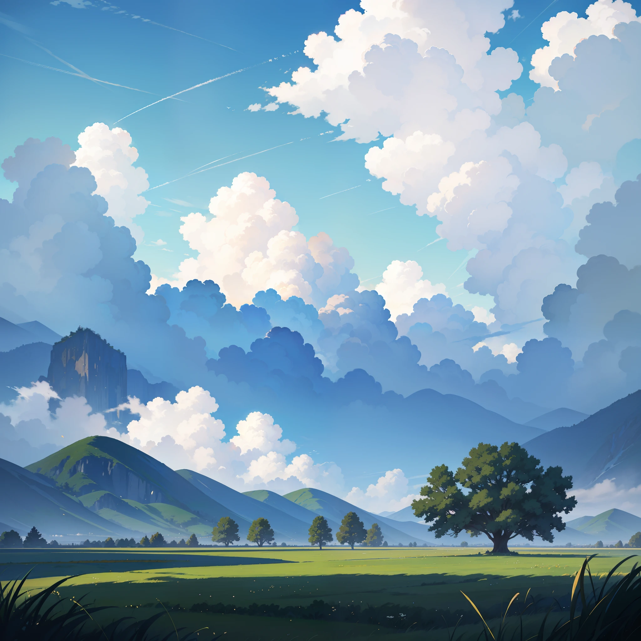 green valley green trees blue sky white clouds --auto