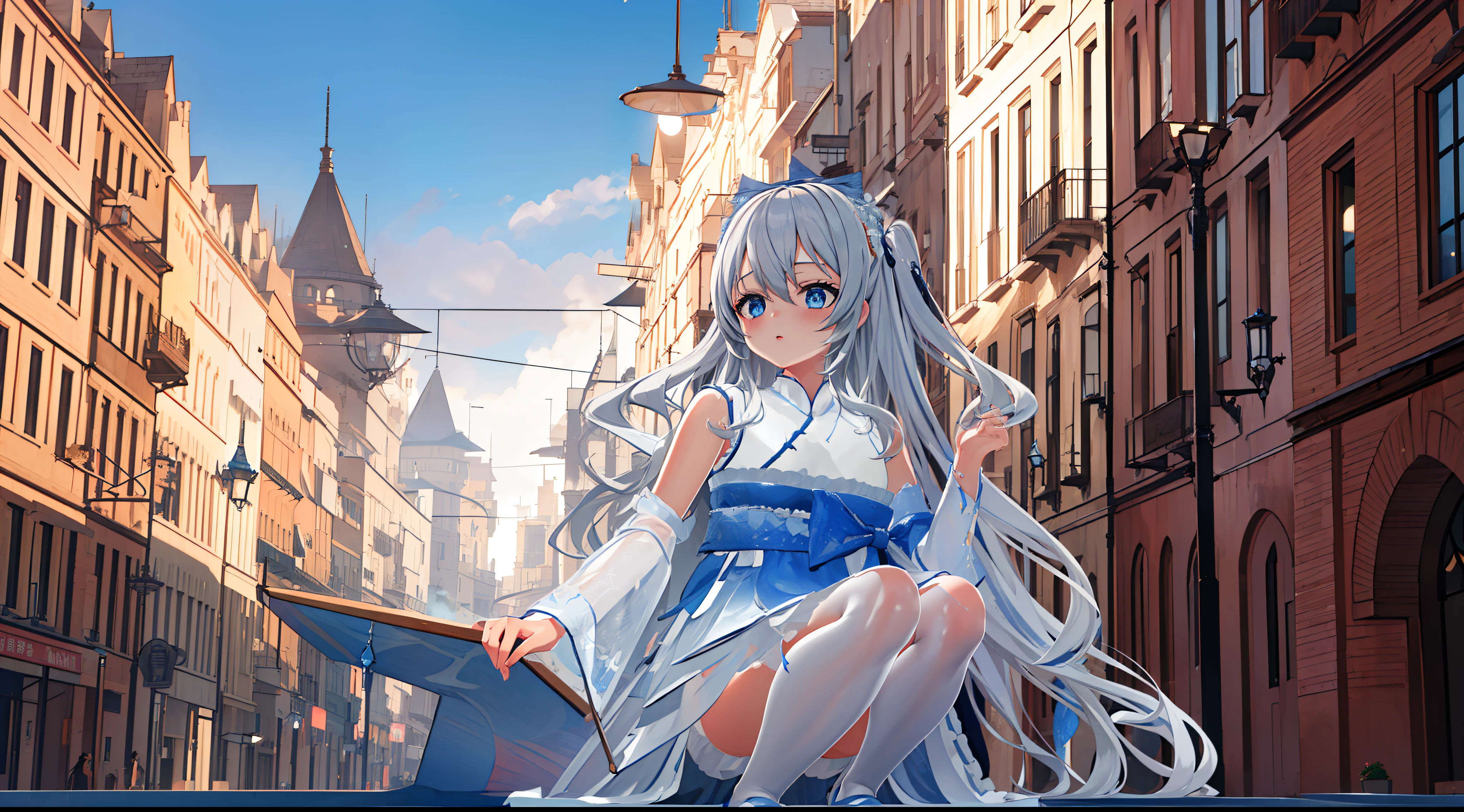 ((Best quality)), ((Masterpiece)), ((Ultra-detailed)), (illustration), (Detailed light), (An extremely delicate and beautiful), Dramatic perspective,A charming young girl,Lucif - Hanfu,sword