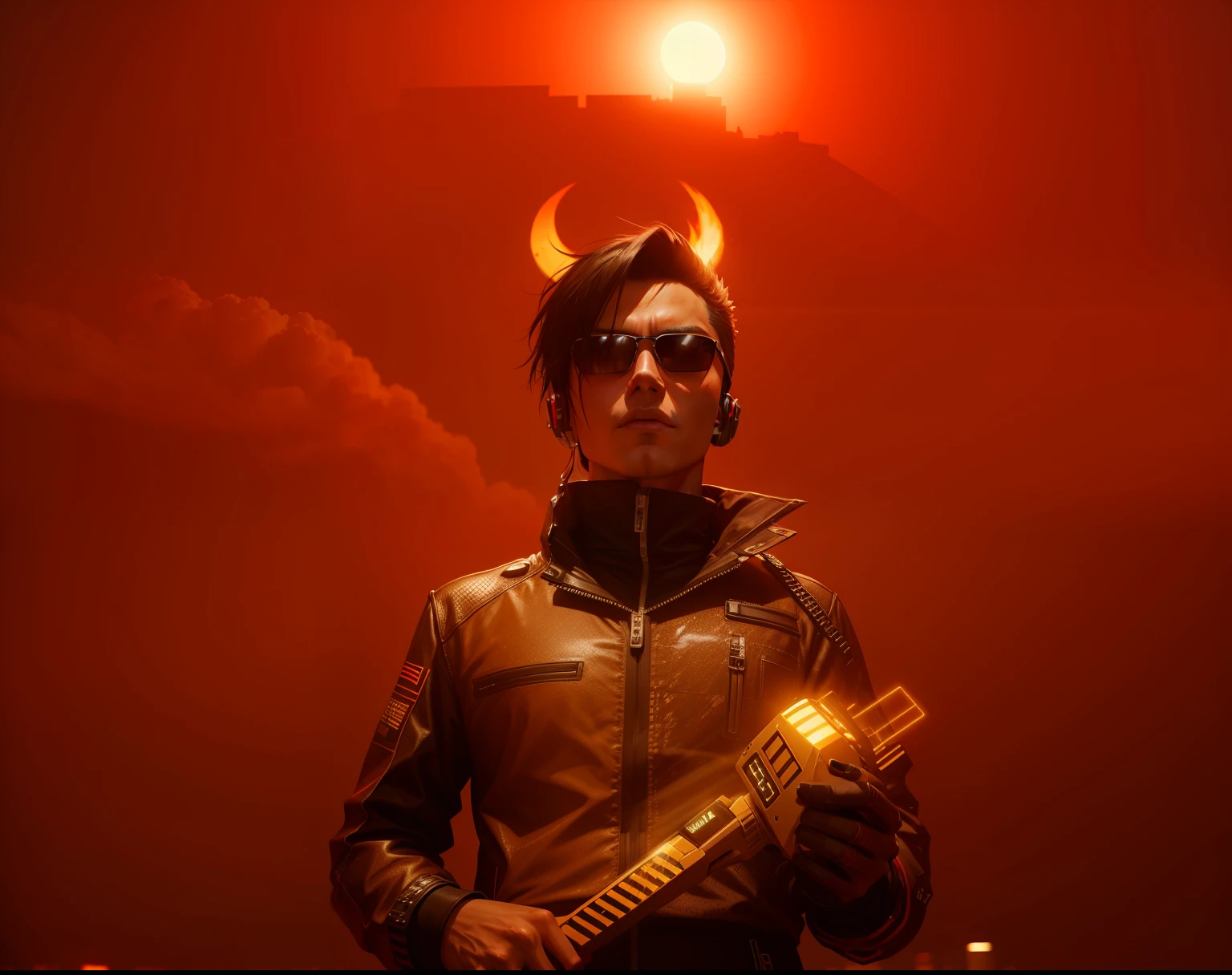 cyber punk city , sunglass, realstic