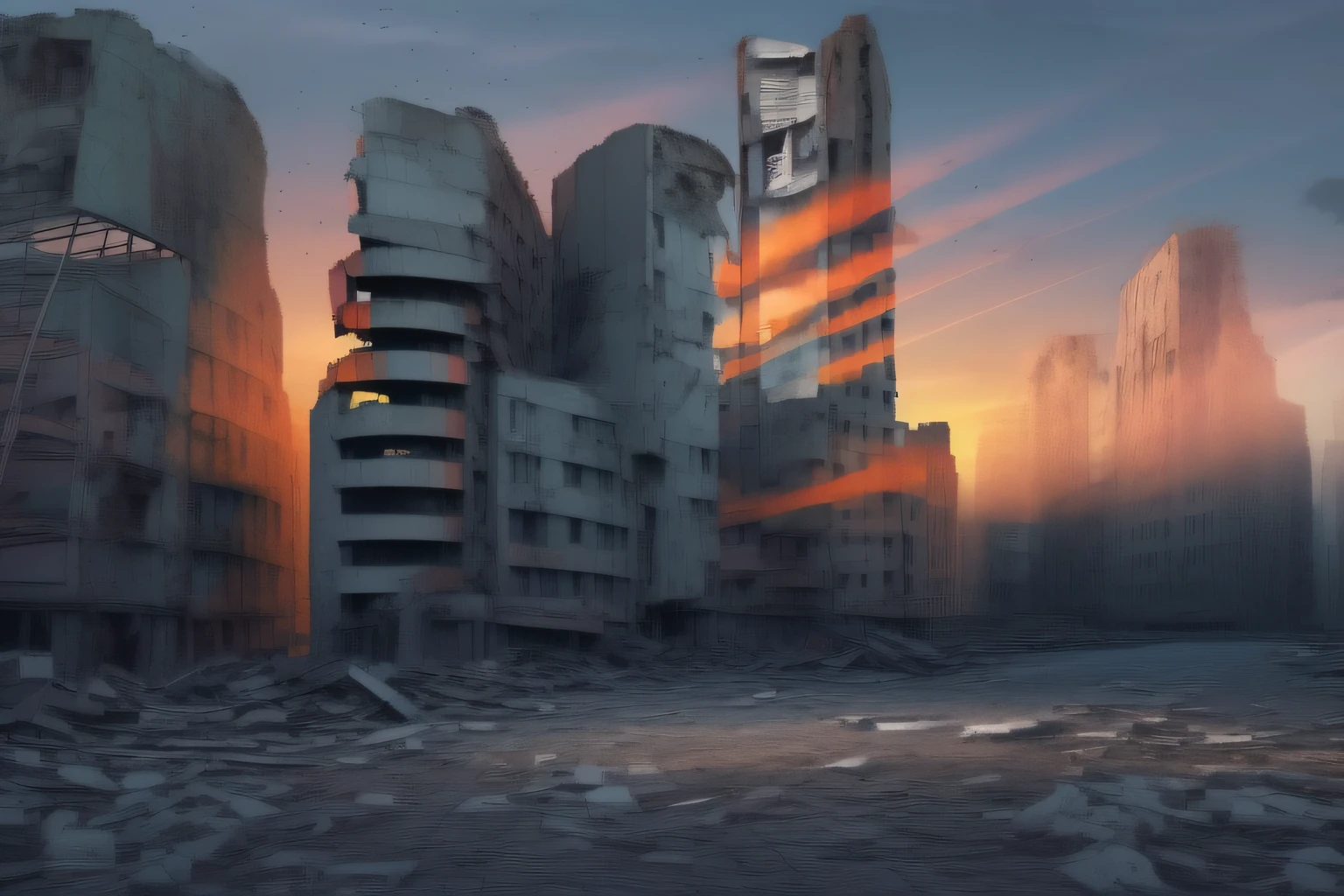 street, building, ruins, modern, cityscape