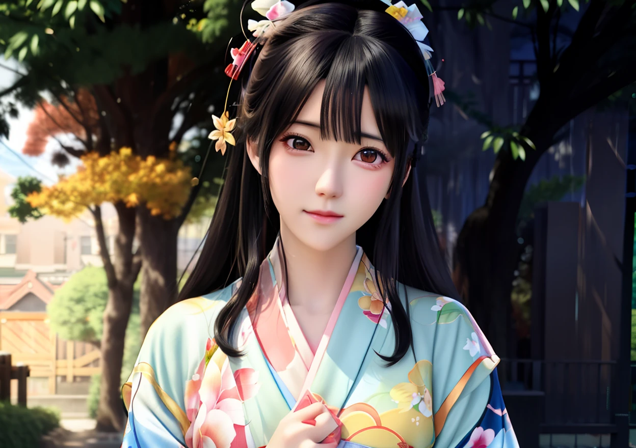 Anime girl in kimono standing in front of a tree, Digital anime illustration, anime styled digital art, a beautiful anime portrait, Beautiful anime girl, drawn in anime painter studio, Beautiful anime style, Anime style portrait, Digital anime art, style of anime4 K, Anime style. 8K, Smooth anime CG art, Kawaii realistic portrait, Beautiful anime woman, anime digital art