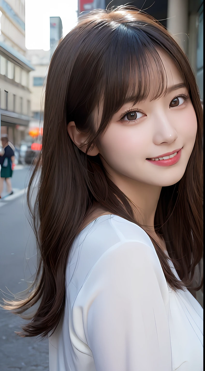 masutepiece, Best Quality, Illustration, Ultra-detailed, finely detail, hight resolution, 8K Wallpaper, Perfect dynamic composition, Beautiful detailed eyes, doress,Medium Hair, Big breasts, Natural Color Lip, Random and sexy poses,Smile,Aoyama Street Walk、20 years girl