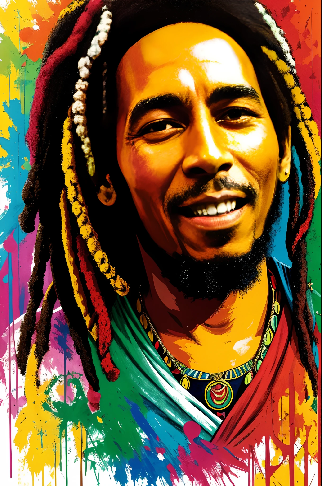 "Reggae legend Bob Marley in a vibrant and captivating artwork."