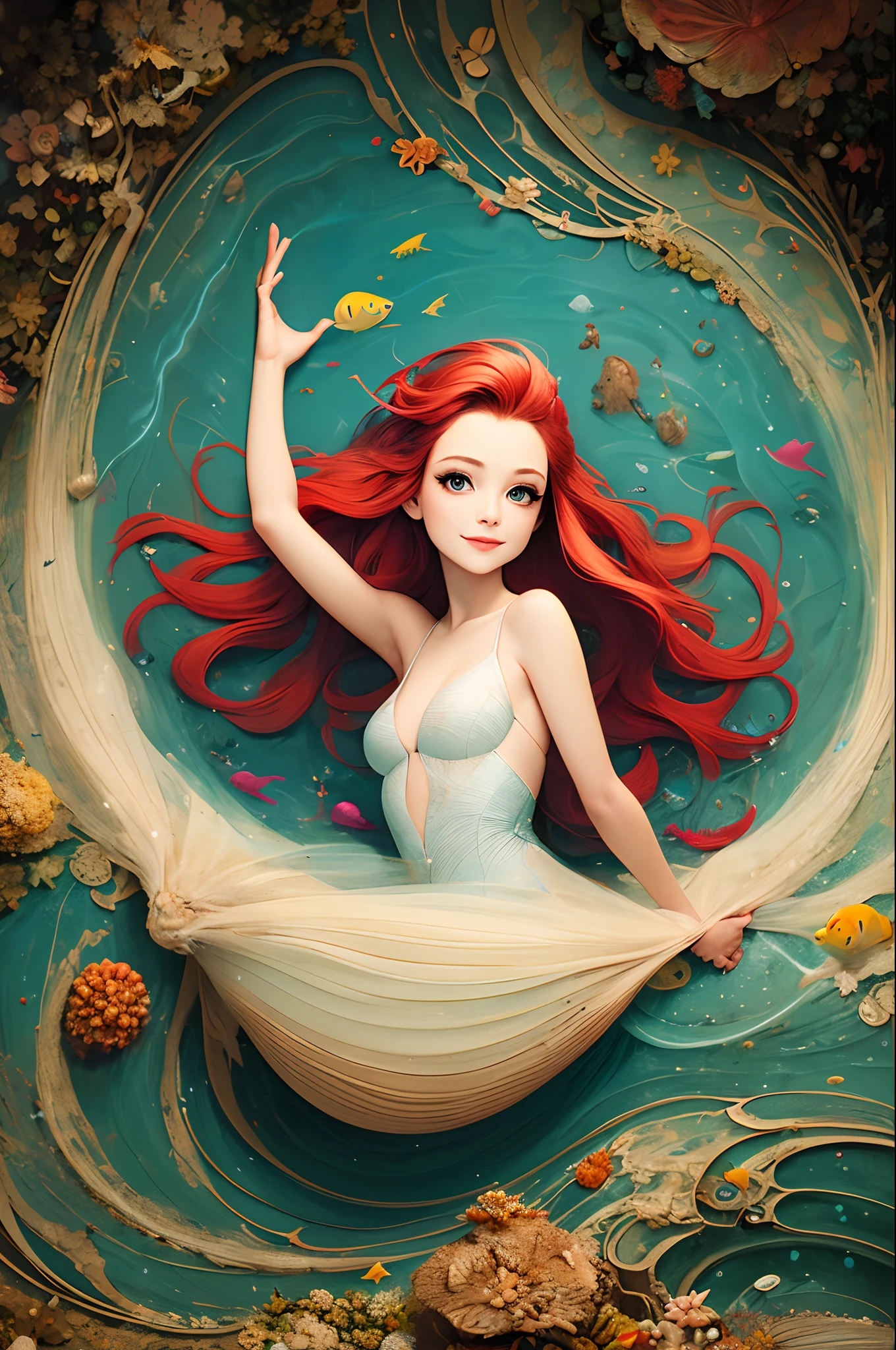  mermaid, ocean floor, A slight smile, Nippur, view the viewer,