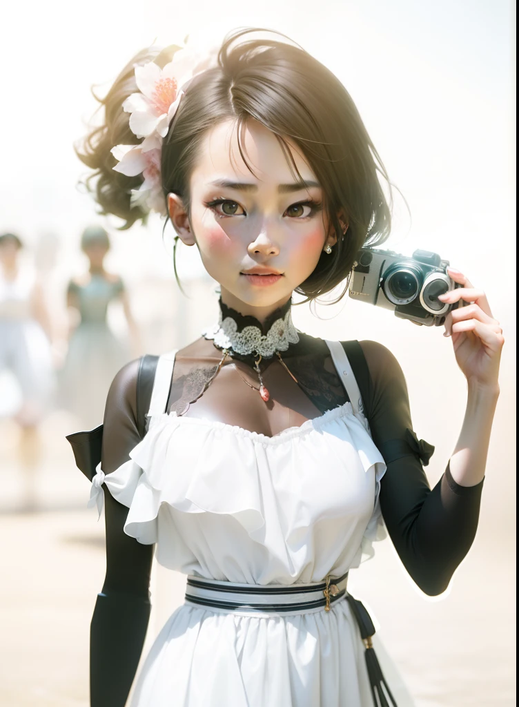 An Asian beauty model,Walking the catwalk,Take the modeling step。She wears a stylish dress。The dress is made of tulle。The decoration has sequins,pearls。Bow knot,A necklace is worn around his neck,Wear high heels。Short hair,largeeyes,white skinned。The dress is red, by Lee Jeffries, Nikon D850, film stock photograph ,4 Kodak Portra 400 ,Camera f1.6 shots ,Rich colors ,Ultra photo realsisim ,Lifelike texture, Dramatic lighting , cine still 800,