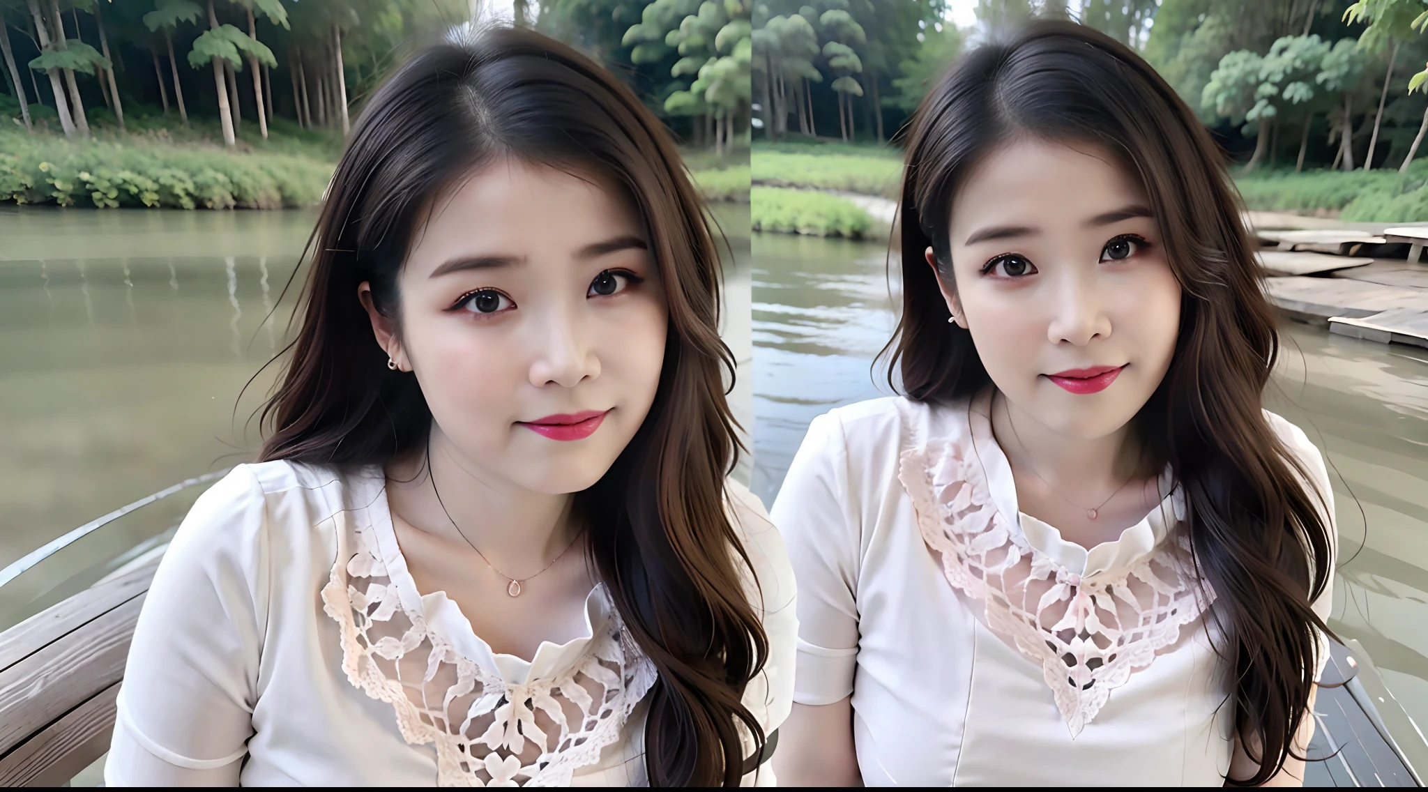 ((top-quality、8K、tmasterpiece:1.3))、Photorealsitic, foco nítido, high-level image quality, A high resolution, Portrait, Solo, jpn, Middle-aged woman, Beautuful Women, age 55, slenderness, Wavy hair, Sleeveless, Flesh-colored stockings, Fluttering skirt,in woods