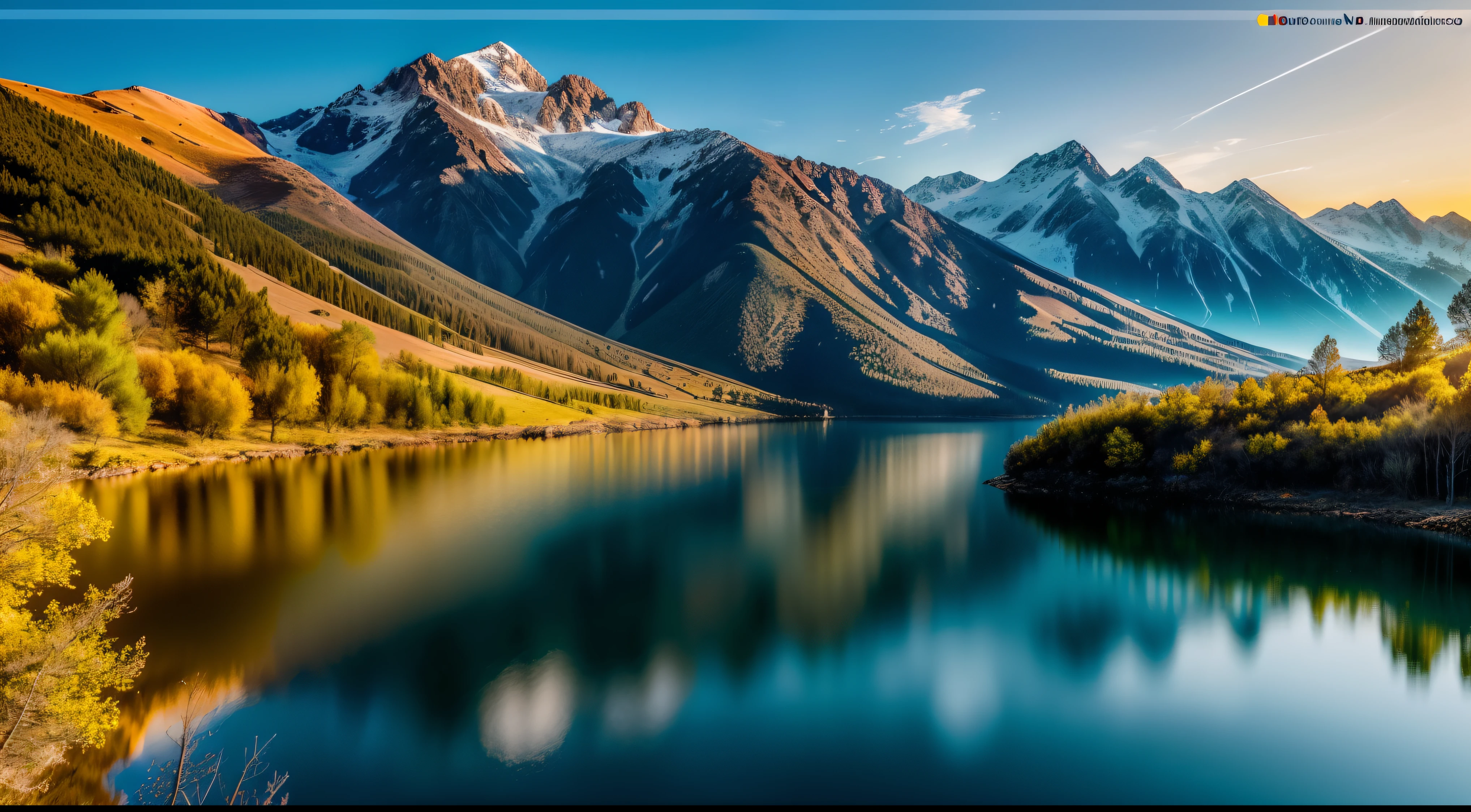 A mountainous landscape , un lago , Beautiful and Aesthetic, hora dorada rosa suave, crepusculo, beautiful aesthetic, nature and floral aesthetics, beautiful images, rosas, Fantastic aesthetics, efectos 3D, Ultra HD(obra maestra: 1.6, mejor calidad), (ojos hermosos y detallados finos: 1.2), (fondo de pantalla CG unidad 8k extremadamente detallado, obra maestra, Super detailed, mejores sombras), (fondo detallado), alto contraste, (better lighting, extremadamente delicada y hermosa), ((salpicadura de pintura de color sobre fondo transparente, Dulux,)), ((Caustic) ), angles dynamic, hermoso brillo de detalle,