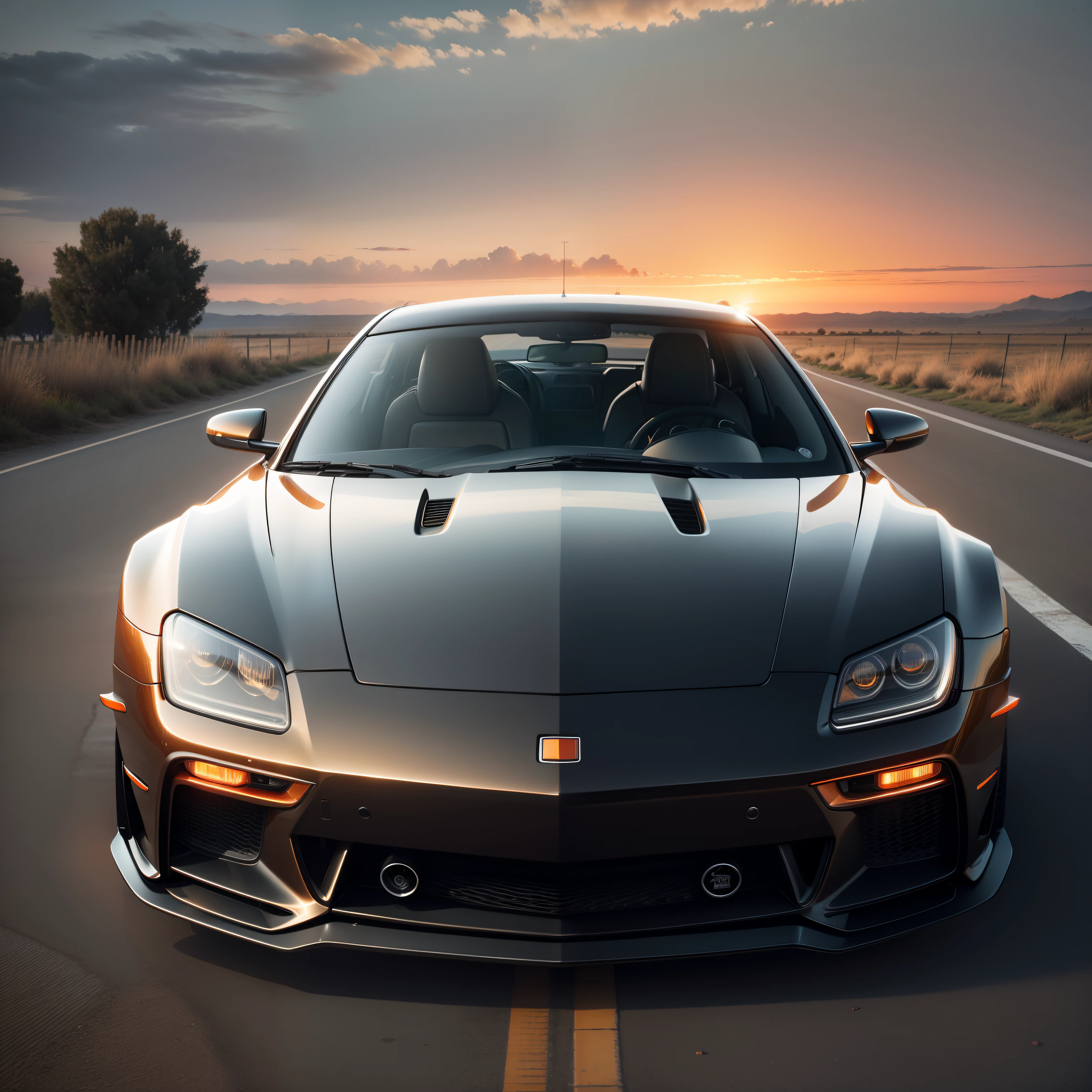 Most beautiful sunset, black and orange colour beautiful car