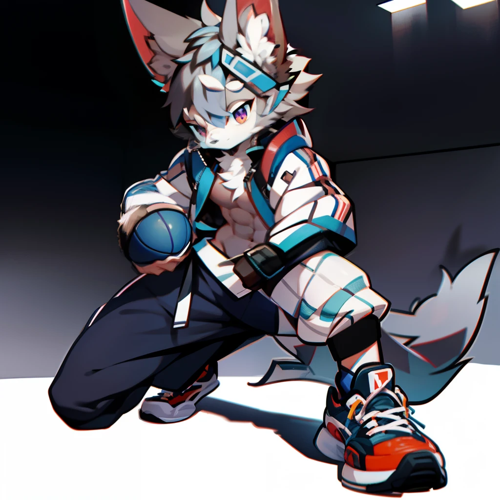 coyote,male people,Gray hair and hair,There are blue stripes on the abdomen,Purple eye,There are abs,White panties,inside in room,Relatively robust,Gray storm jacket,solo person,Compare higher wolves,male people,Gray hair,There are blue stripes on the abdomen,Purple eye,Abs,Blue panties,inside in room,More robust,Basketball shoes,jogging
