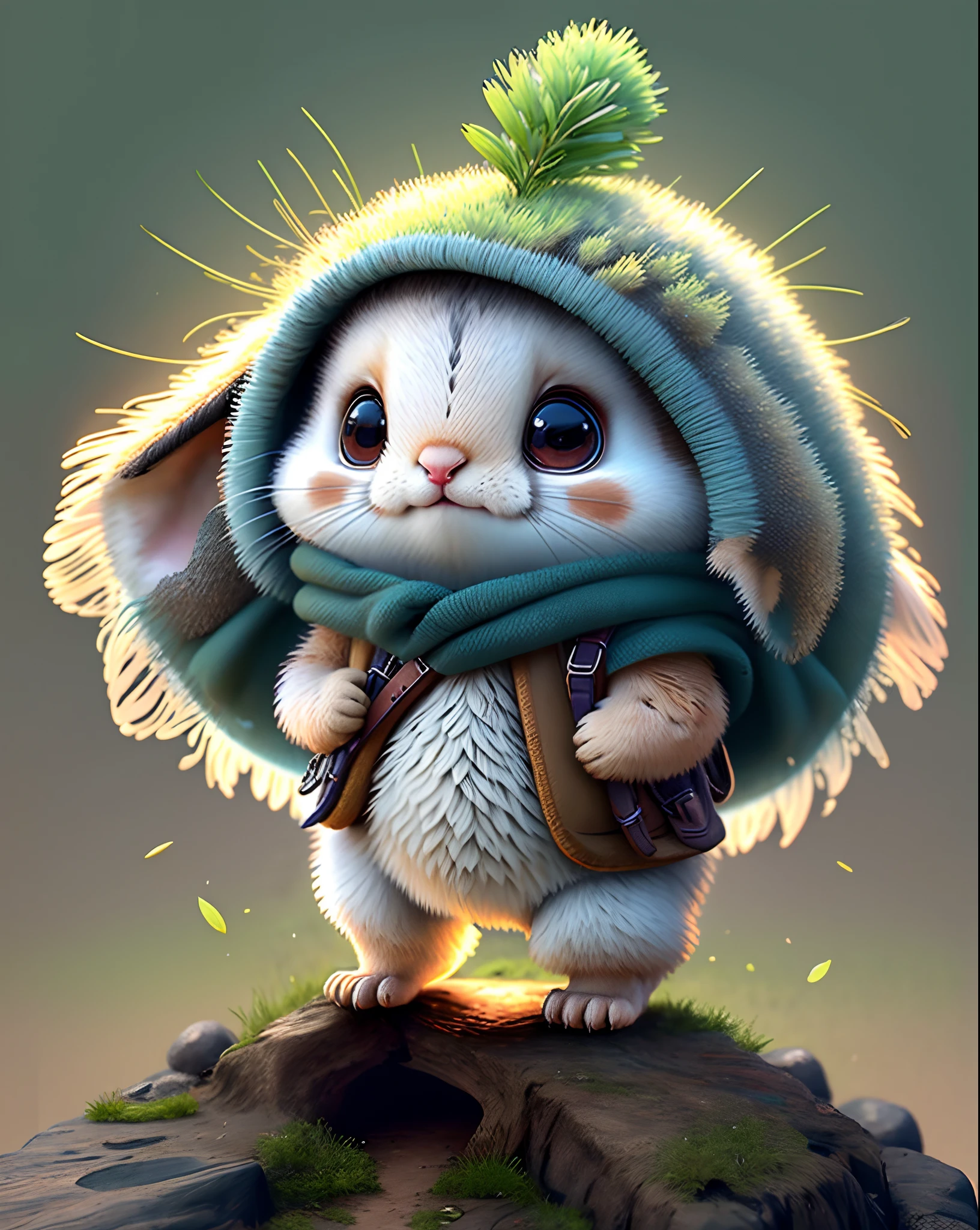 Top image quality、"Create cute creature masterpieces with inspired ultra-detailed concept art. Let your imagination come alive", (flying squirrel), high detailing, in 8K、Top image quality、Dressed as a hunter in medieval Europe、Carrying a boomerang on your back、