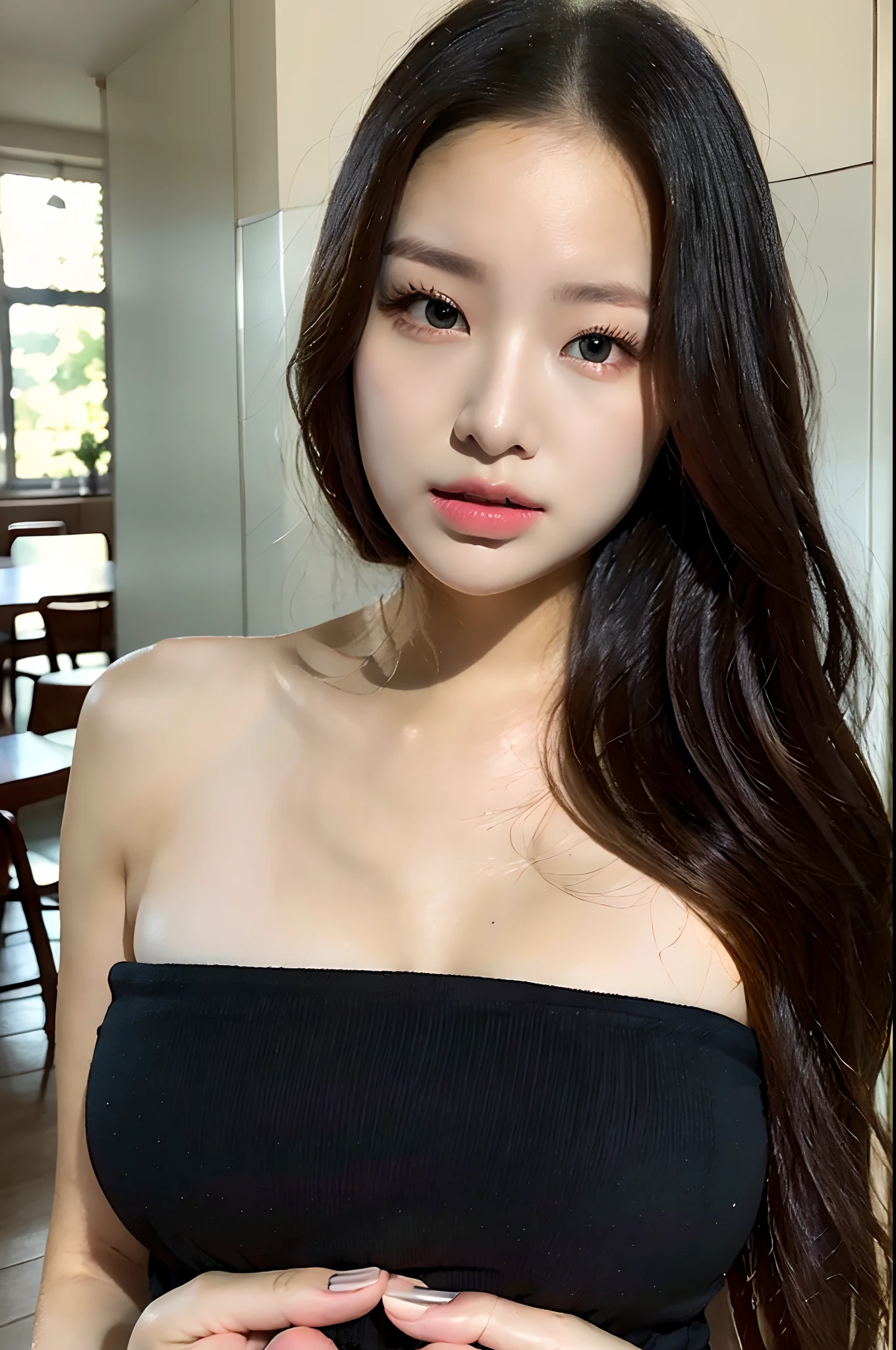 ((Realistic lighting, Best quality, 8K, Masterpiece: 1.3)), Clear focus: 1.2, 1girl, Perfect Beauty: 1.4, Slim Abs: 1.1, ((Dark brown hair)), (White dress: 1.4), Super fine face, Fine eyes, Double eyelids,