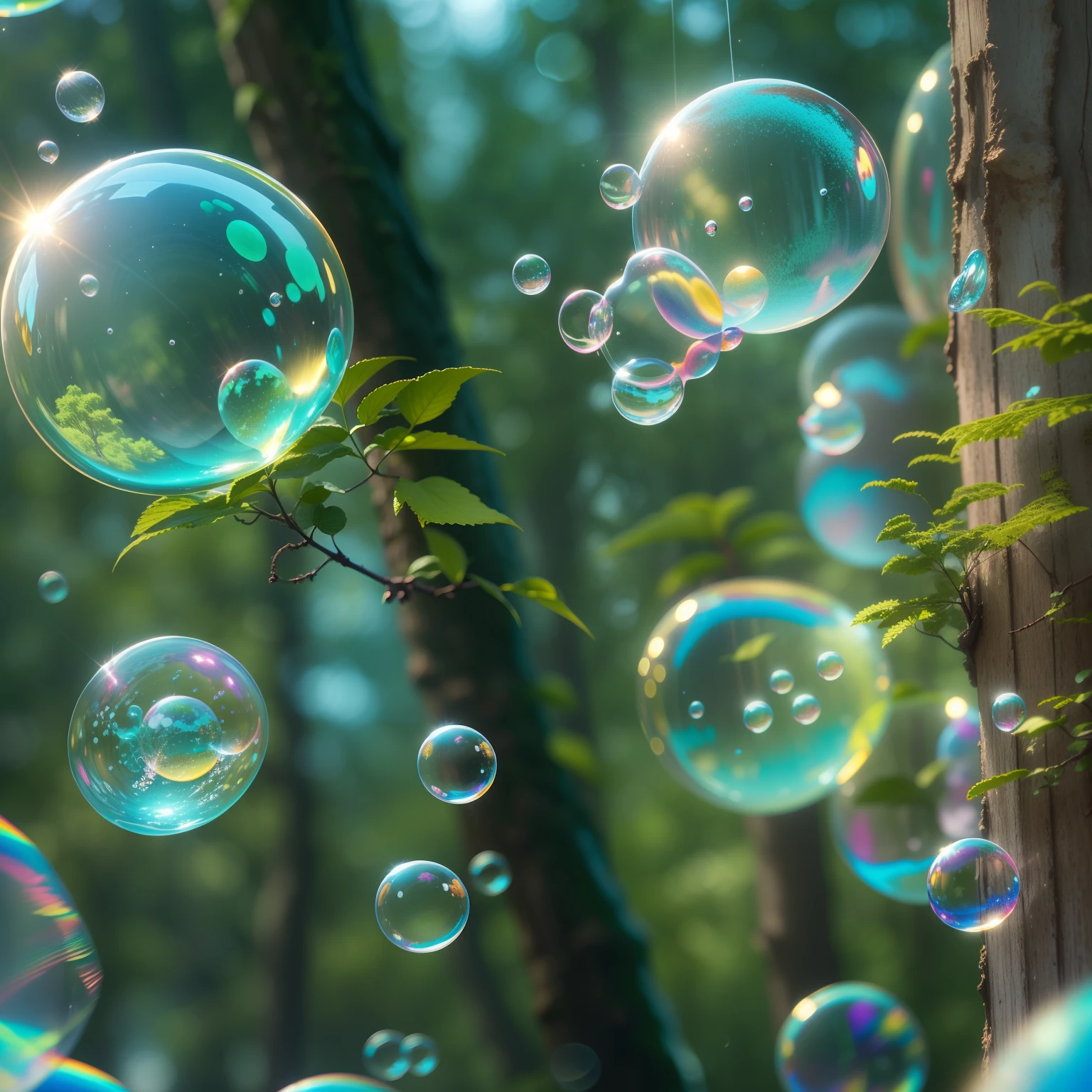 Bubbles are floating in the air in a forest - SeaArt AI