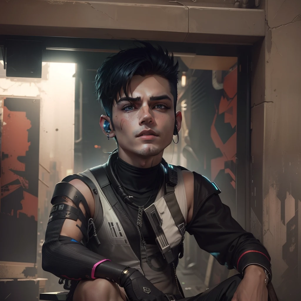 Change background cyberpunk handsome boy, realistic face, 8k ultra realistic