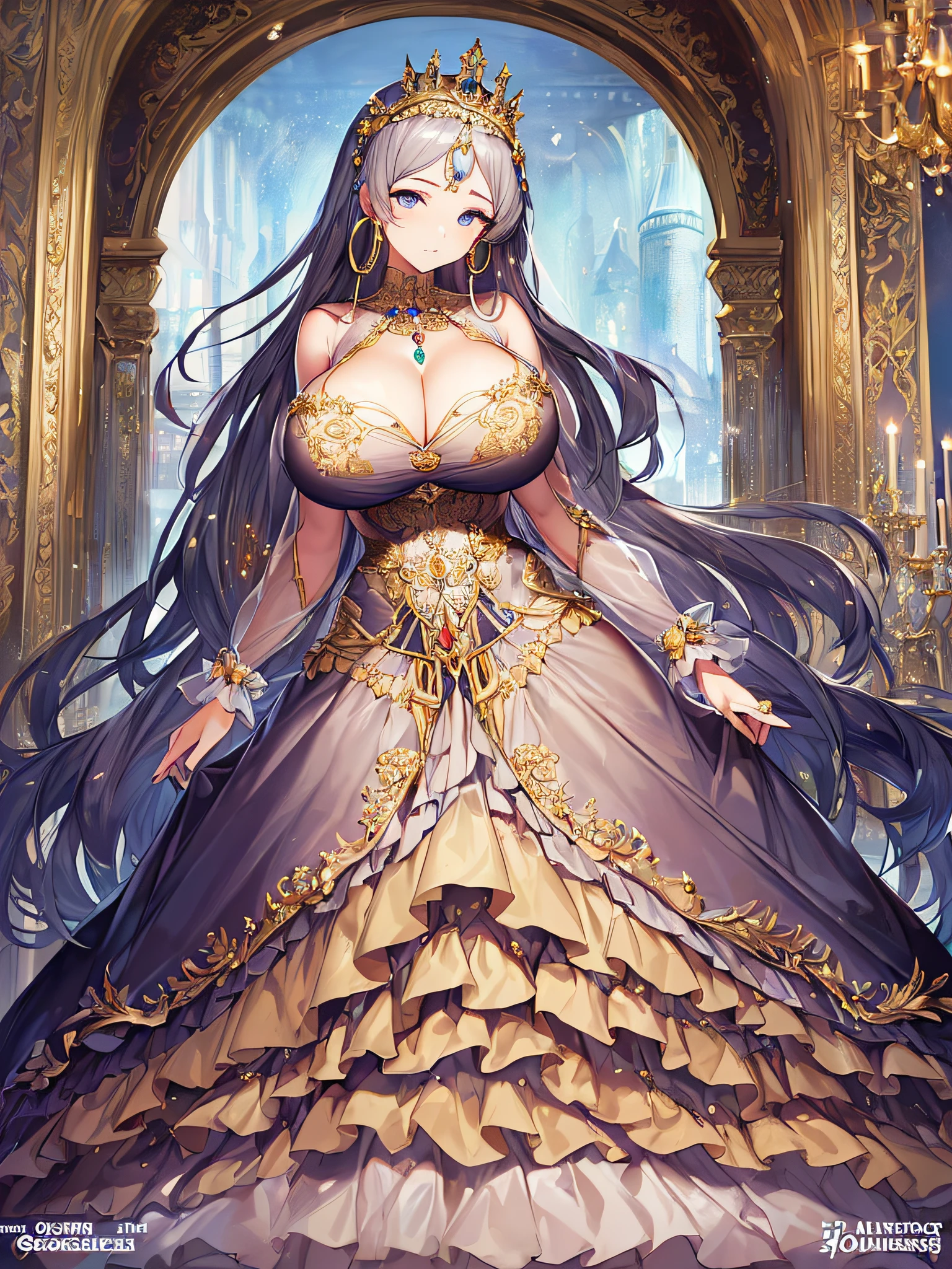 ((anime artstyle)),(Masterpiece),(Best Quality), (Super Detail),((Very Delicate and Beautiful)),(((Solo))),((full full body portrait )),(((1 princess in baroque dress with voluminous full length hoop skirt))),crinoline,((standing in fashion boutiques)),Long train,(bling-bling gorgeous gemstone jewelry),detailed face and eyes,jewel-like eyes,((large amount of straight hair,extremely voluminous Very Long Straight Hair)),(gorgeousfull embroidery and lace),(((gigantic tits,Long tits))),cleavage,gorgeous corsage,See-through,extremely gorgeousfull hair ornament,((bling-bling extremely gorgeousfull jeweled tiara)),ornate ruffles,beautiful embroidery,((Dynamic Angle)),Looking at viewer,((full body)),(((baroque dress with voluminous full length hoop skirt)))