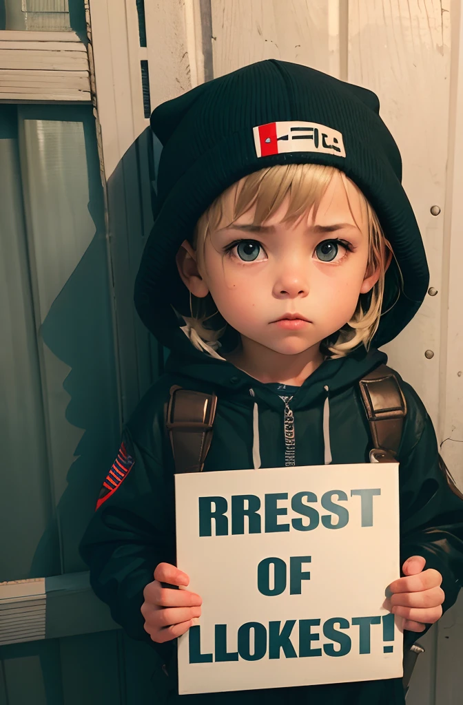 hooligan,Small and beautiful,frowned upon,resist,imprisonment,holding sign,photographed