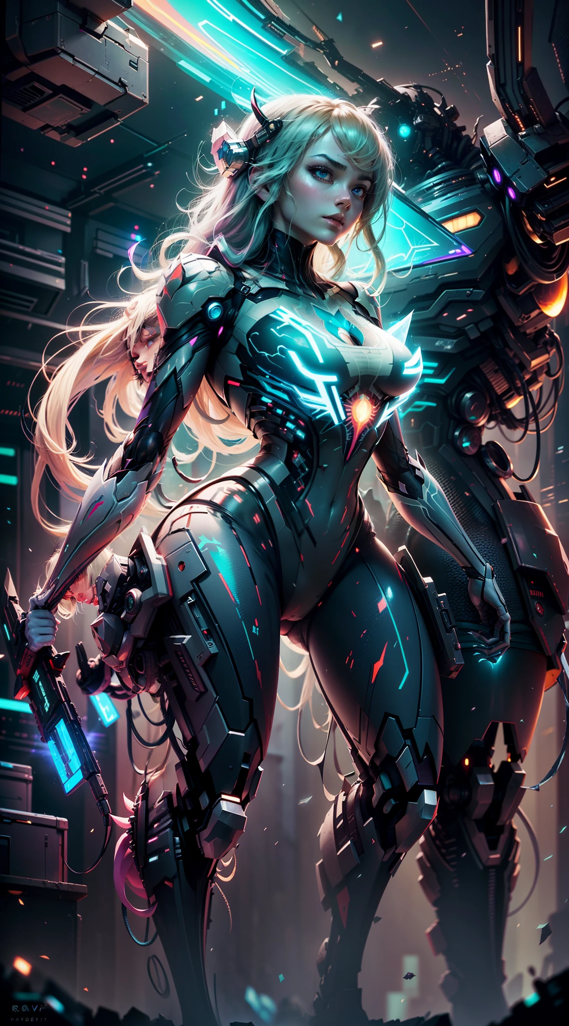 ((Best quality)), ((spider Gwen masterpiece)), (highly detailed:1.3), 3D, beautiful, (cyberpunk:1.2), in space, nebulous, holding_weapon, laser, (1Female Mecha:1.3), sexy body, facing the audience, bright blue eyes, full body, blonde, (flying, descending, dynamic, motion blur: 1.4), (huge wings of wicks: 1.6), looking up, glowing_eyes, mecha, panorama, background is earth, nebula, space, particles, Reality, HDR (High Dynamic Range), Ray Tracing, NVIDIA RTX, Super Resolution, Unreal 5, Subsurface Scattering, PBR Textures, Post-Processing, Anisotropic Filtering, Depth of Field, Maximum Clarity and Clarity, Multilayer Textures, Albedo and Specular Maps, Surface Shading, Accurate Simulation of Light-Material Interaction, Perfect Proportions, Octane Render, Two-Tone Lighting, Large Aperture, Low ISO, white balance, rule of thirds, 8K RAW, efficient sub-pixel, sub-pixel volume product, (best quality), (Japanese: 0.5), (Korean: 0.8), (Liu Yi Fei: 1.5) long hair, (big chest: 1.2) wearing superman's S on the chest.