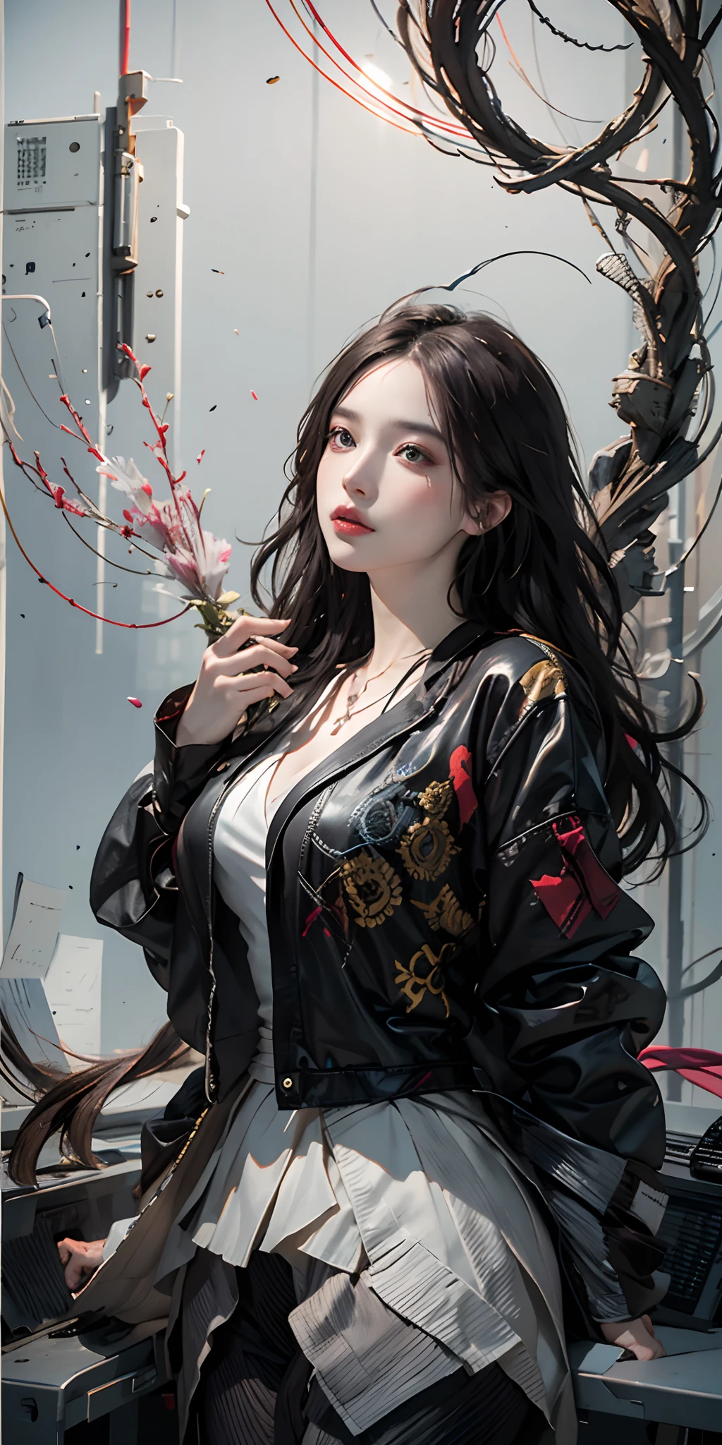 official art, unity 8k wallpaper, ultra detailed, beautiful and aesthetic, beautiful, masterpiece, best quality, (zentangle, mandala, tangle, entangle), dynamic angle, cowboyshot, the most beautiful form of chaos, elegant, a brutalist designed, vivid colours, romanticism, by james jean, roby dwi antono, ross tran, francis bacon, michal mraz, adrian ghenie, petra cortright, gerhard richter, takato yamamoto, ashley wood, atmospheric, enjoying a stream of music, where you can visualize the notes, ecstasy of musical notes, streaming musical notes visible