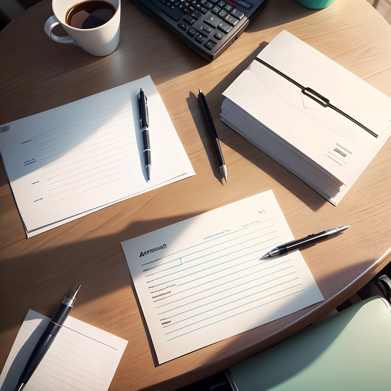 A4 copy paper, envelope and pen on desk --auto