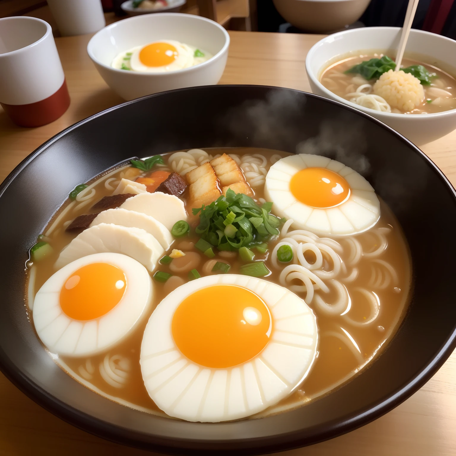 Super Detail 8kCG、Japan ramen、、1 egg、、steams、Miso Ramen、独奏、Very close、It looks delicious、