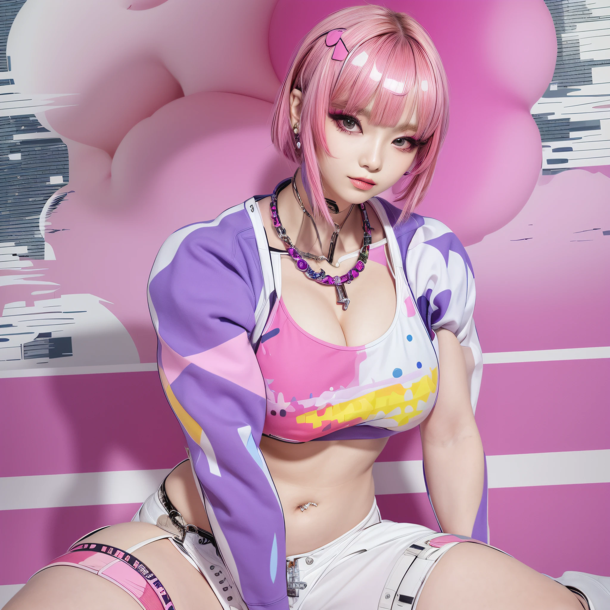 masterpiece, best quality,
1girl, looking at viewer,
Confident girl with slightly sassy expression, Harajuku-inspired pop outfit, bold colors and patterns, eye-catching accessories, trendy and innovative hairstyle, vibrant makeup, futuristic and orderly dazzling cityscape, skyscrapers, bright and vivid color scheme,
anime, illustration, kpop idol, CHANEL, Dior, HERMES,
detailed skin texture, detailed cloth texture, beautiful detailed face, intricate details, ultra detailed,