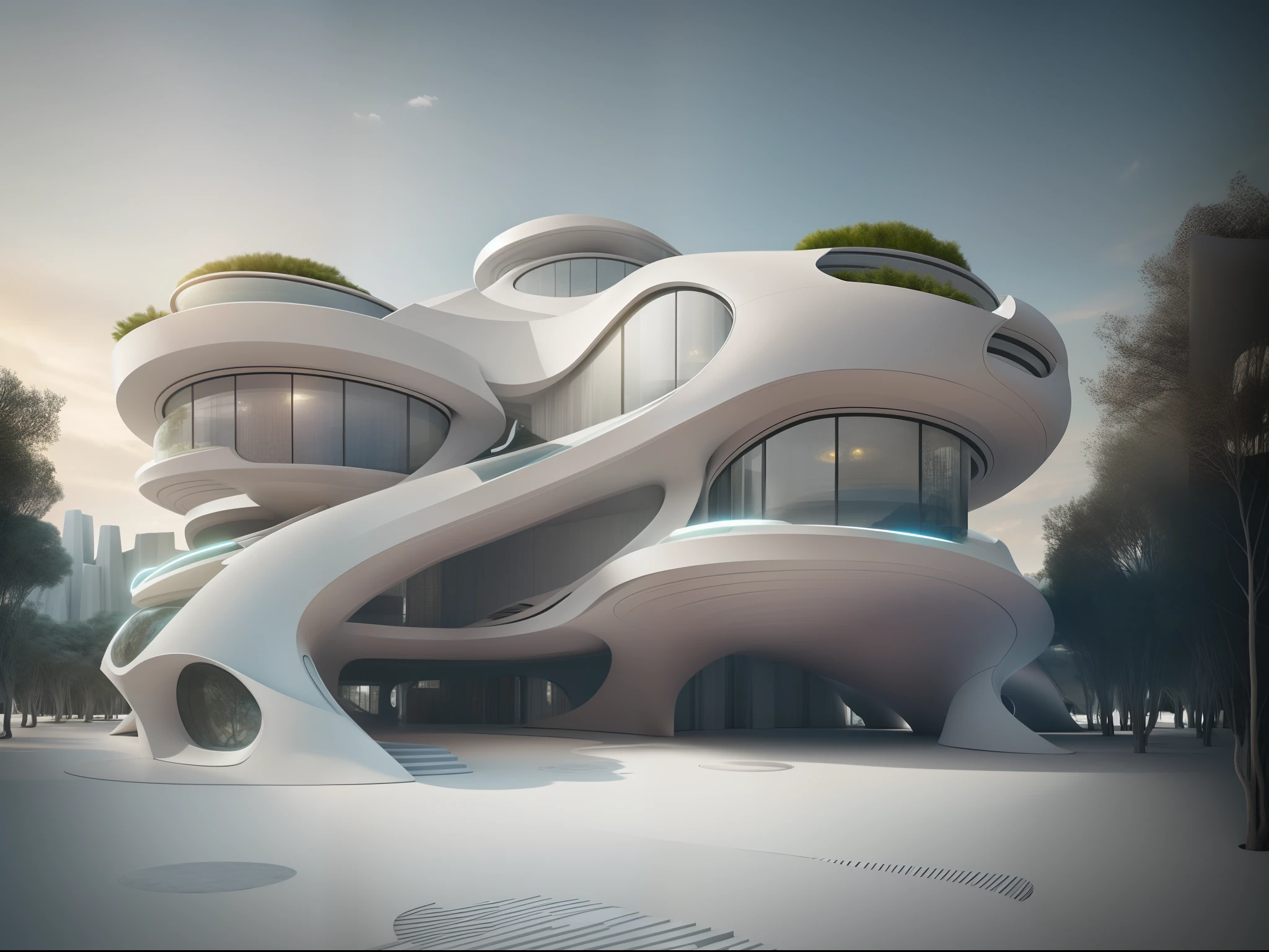 Arafeld architecture,Curved roof and stairs to the second floor, futuristic palace, futuristic architecture concept, detailed futuristic architecture, author:Chass is silent, Futuristic architecture, futuristic architectural art, inspired by Zha Shibiao, in a futuristic desert palace, Ultra-futuristic architecture, Futuristic utopian architecture, surreal sci fi architecture, Alien architecture