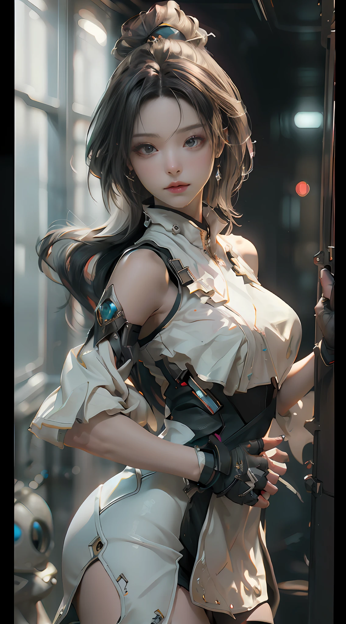 ((Best quality)), ((masterpiece)), (detailed:1.4), 3D, an image of a beautiful cyberpunk female,HDR (High Dynamic Range),Ray Tracing,NVIDIA RTX,Super-Resolution,Unreal 5,Subsurface scattering,PBR Texturing,Post-processing,Anisotropic Filtering,Depth-of-field,Maximum clarity and sharpness,Multi-layered textures,Albedo and Specular maps,Surface shading,Accurate simulation of light-material interaction,Perfect proportions,Octane Render,Two-tone lighting,Wide aperture,Low ISO,White balance,Rule of thirds,8K RAW,