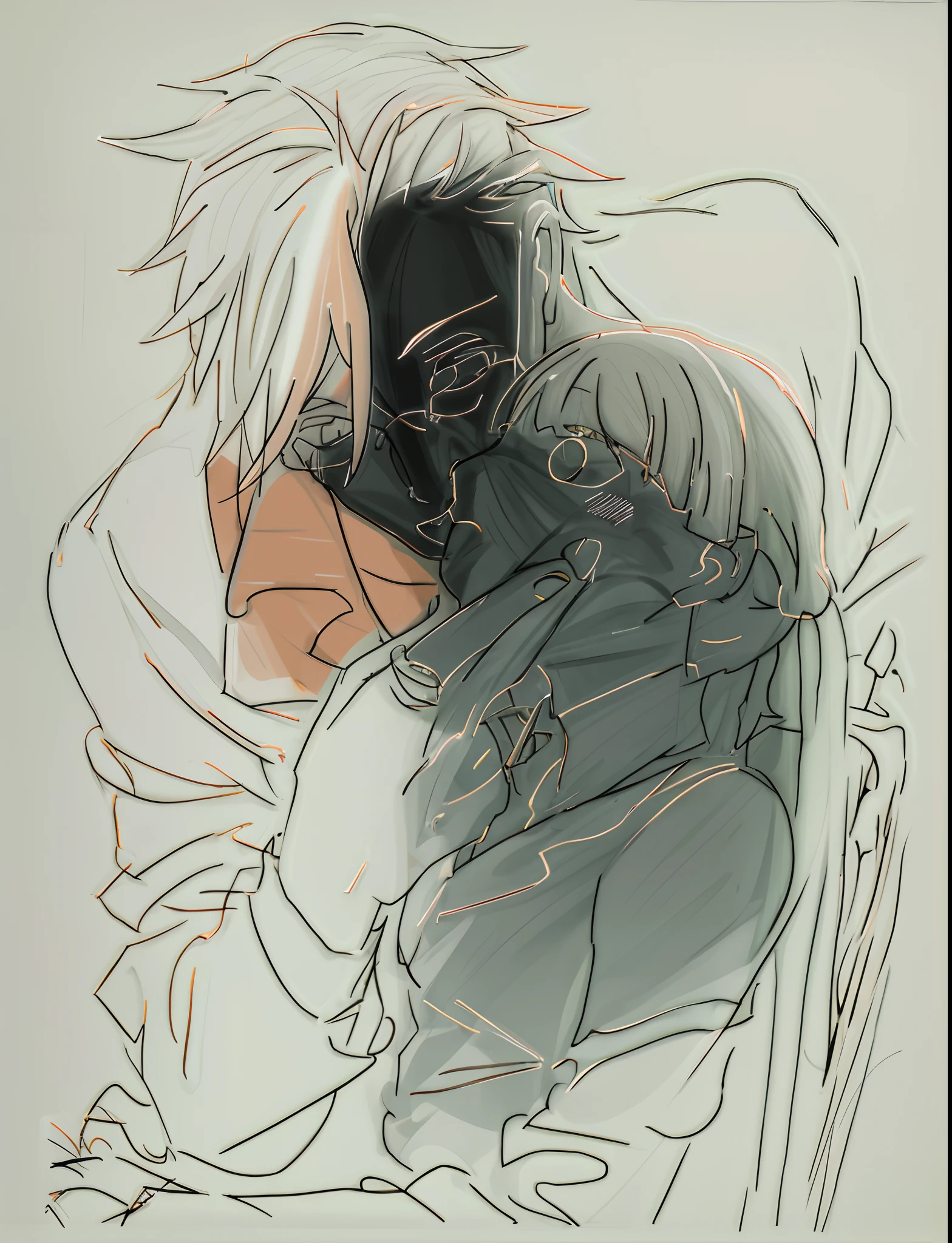 A painting of a man embracing a woman in a chair, clean anime outlines, Line art!!, perfect lineart, thick lineart, Line sketch!!, Outlined!!!, clean lineart, Simple lines of art, author:Middle Bokuhn, Outline sketch, linear art, thick black lineart, thick line art, Simple line art, outlined art