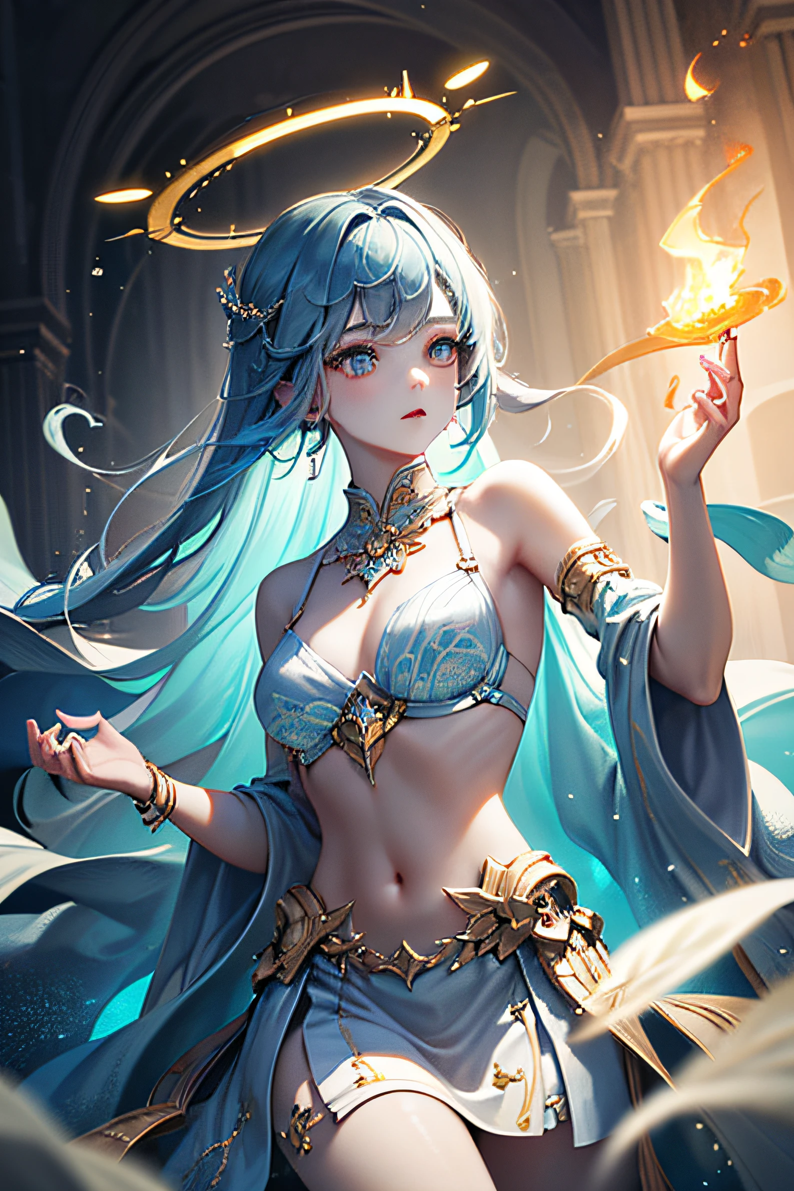 ((best qualtiy)), ((tmasterpiece)), ((Realistis)), portrait
1 girl, Um ser celestial, Deities, goddes, light particules, The halo, looking at viewert, The barefoot, bare arm, naked leg, exposed bare shoulders, Chest tube parietal,
(Bio-luminescence:0.95)the ocean, Bio-luminescence, with dynamism, Colorful, colours, (with light glowing, with light glowing),
(Beautiful composition), 电影灯光, iintricate, (对称:0.5), whimsically,Upper body bra