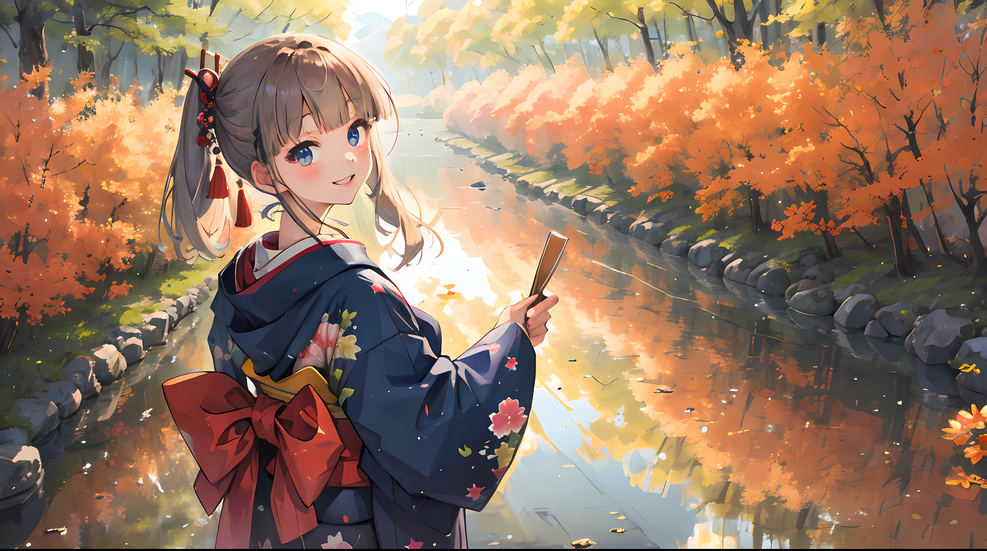 masterpiece, highres, best quality, 1girl solo, kamisato_ayaka, smile, kimono