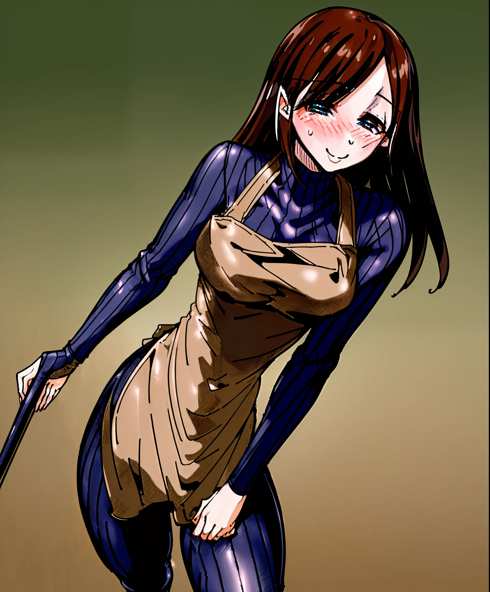 zemimama,maternal, Apron, Solo,Smile,blush,8K high quality, high accuracy, mature woman, mature figure, princess zelda, beautiful figure, beautiful face, small face, twilight princess, beautiful, bright, highlights in eyes, small ears, brown hair, sexy, super big tits, extra large tits, eyes are blue, erotic, beautiful line drawing. Black motorcycle suit, black full body tights, black clothes, tight fitting body,