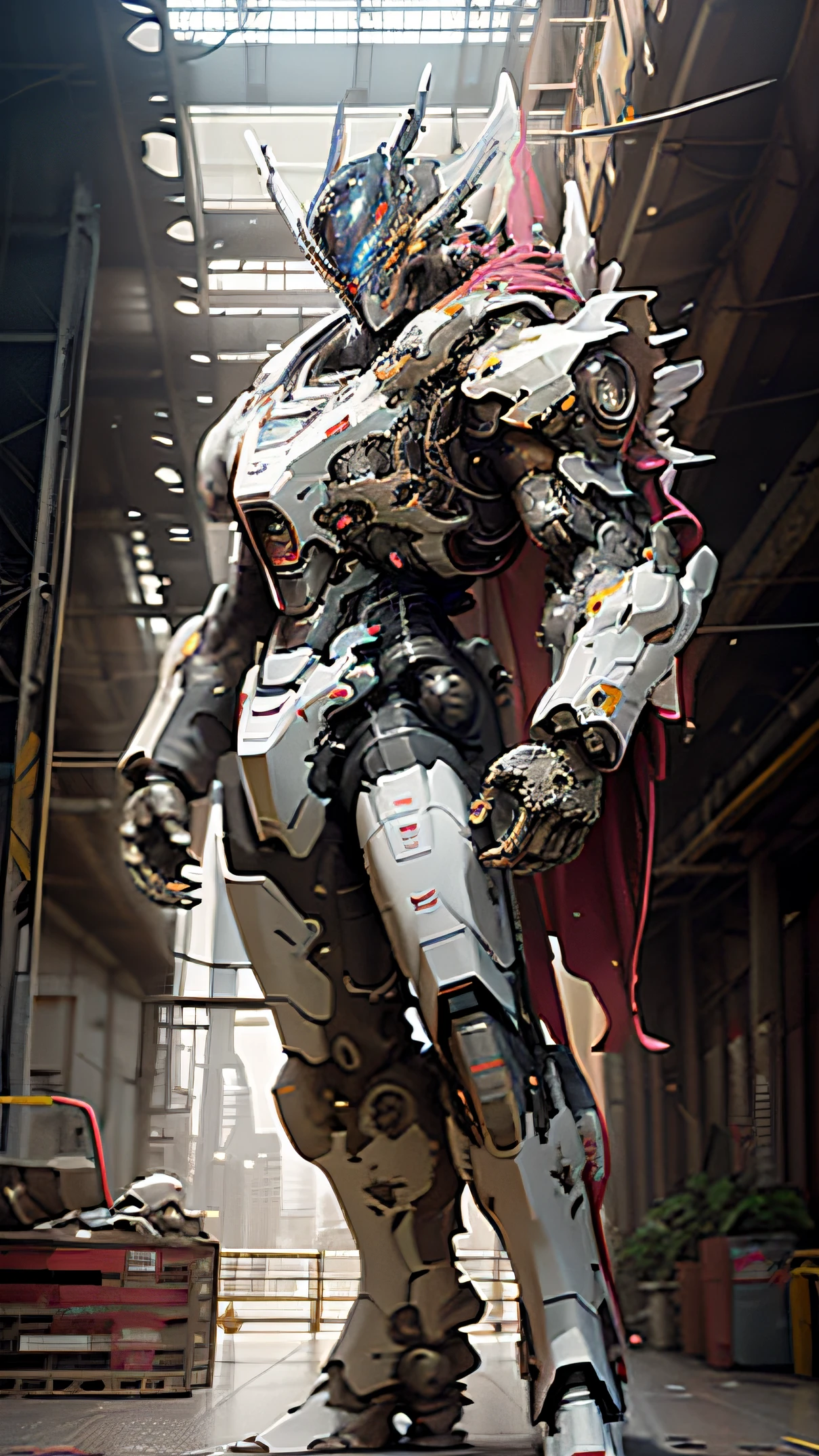 ((Best quality)), ((masterpiece)), (highly detailed:1.3), 3D, beautiful, (cyberpunk:1.2), in space, nebula, holding_weapon, (1Female mecha:1.3), facing the viewer, glowing eyes, full body, (flying, swooping down, dynamic, motion blur: 1.4), (huge mecha wings: 1.6), looking up, glowing_eyes, mecha, panorama, background is earth, nebula, space, particles, reality, HDR (High Dynamic Range), Ray Tracing, NVIDIA RTX, Super Resolution, Unreal 5, Subsurface Scattering, PBR Texturing, Post Processing, Anisotropic Filtering, Depth of Field, Maximum Clarity and Clarity, Multilayer Textures, Albedo and Specular map, Surface shading, accurate simulation of light-material interaction, perfect proportion, Octane Render, two-tone lighting, large aperture, low ISO, white balance, rule of thirds, 8K RAW, efficient sub-pixel, sub-pixel convolution,