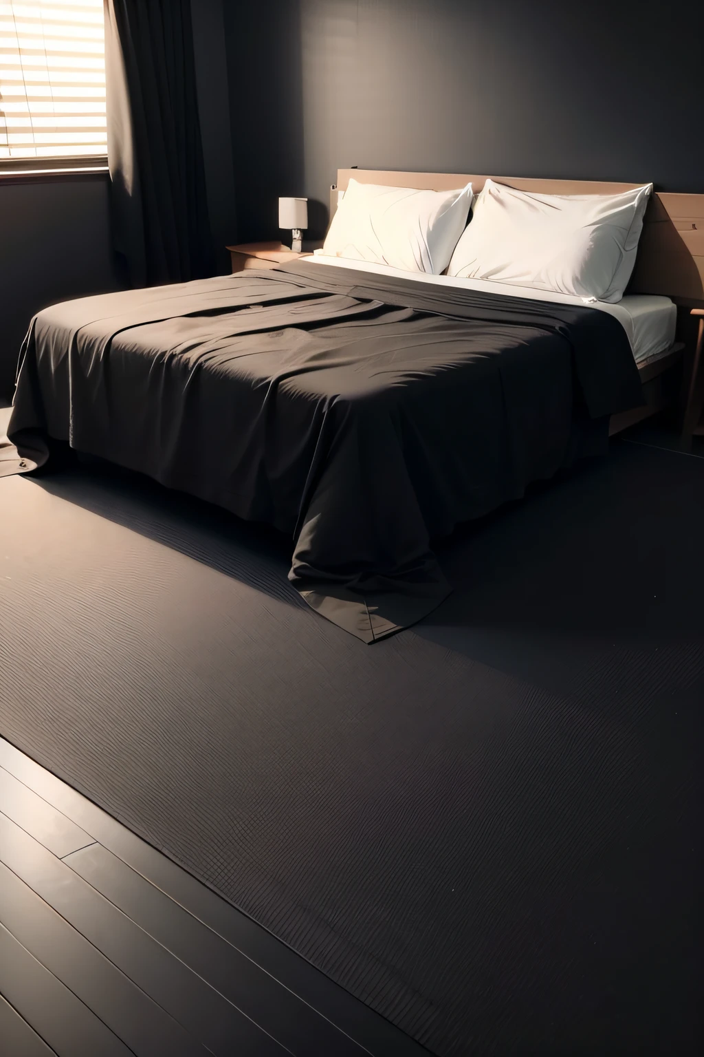 black walls、Black floor、Black bed、Black cloth