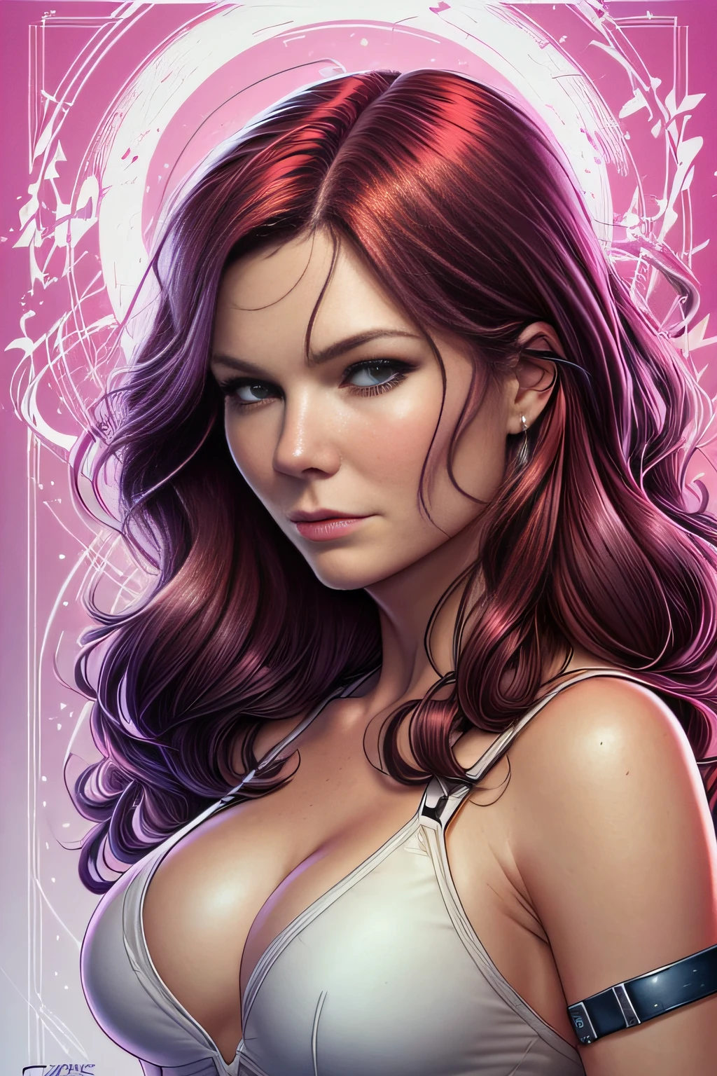 Kirsten Dunst como Mary Jane Watson, (((cabelo ruivo))), cabelo comprido, em Nova Iorque, Colouring, Pintura digital, arte conceitual, liso, foco nítido, Arte Hiper detalhada, por John Blanche retocado, Realistic, rosto liso, olhos perfeitos, symmetric, tiro de corpo inteiro, wide angle, foco nítido, 8 k high definition, insanamente detalhado, intrincado, elegante, Arte por Artgerm