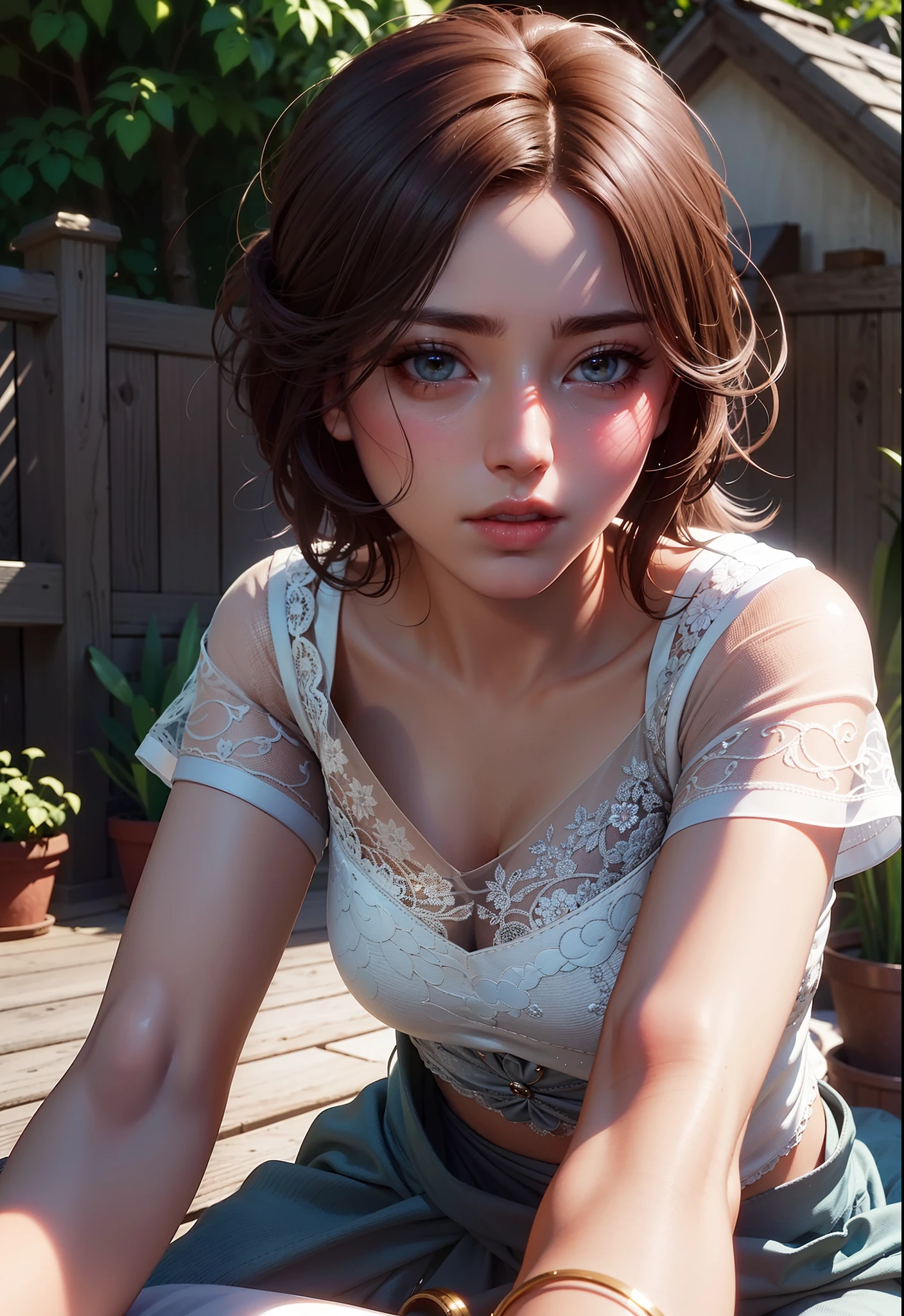 arurinh, ((blush)) ((embarrassed)), upper body, absurdity, long straight fine hair, dynamic pose, modelshoot:photoshoot, HD, high contrast, sharp image, masterpiece, closed mouth, balanced Appearance, CG Rendering, Small Skull, Detailed Clavicle, (Best Quality Detail: 1.2), Realistic, 8K Ultra Detailed, High Quality Textures, Detailed Textures, Detailed Detailed, High Detailed, Very Detailed cg, high quality shadows, beautiful face, detailed beautiful delicate eyes, depth of field, beautiful woman, small breasts, tall, blurred background, black scruffy wedding dress,